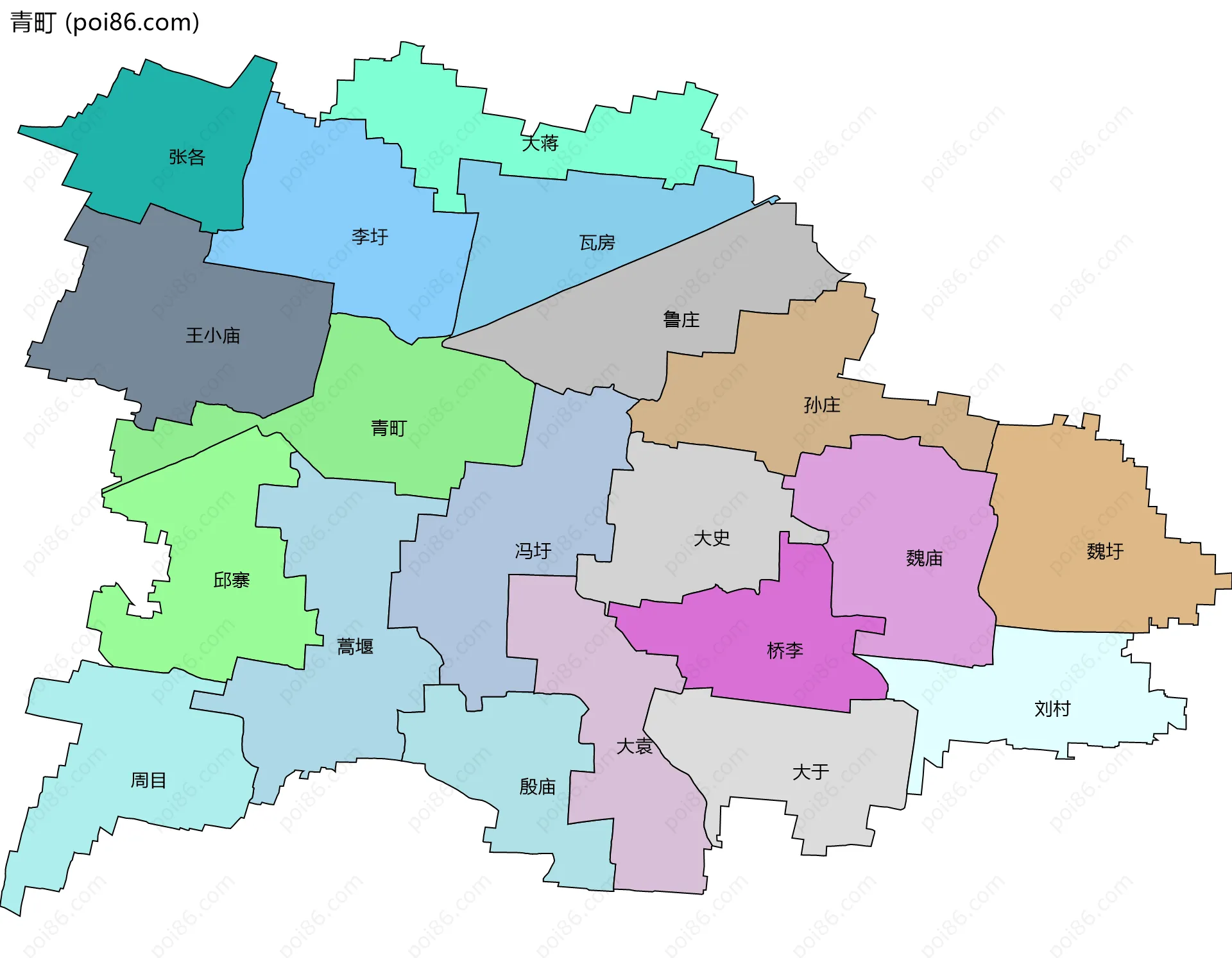 青町边界地图(五级行政区划)