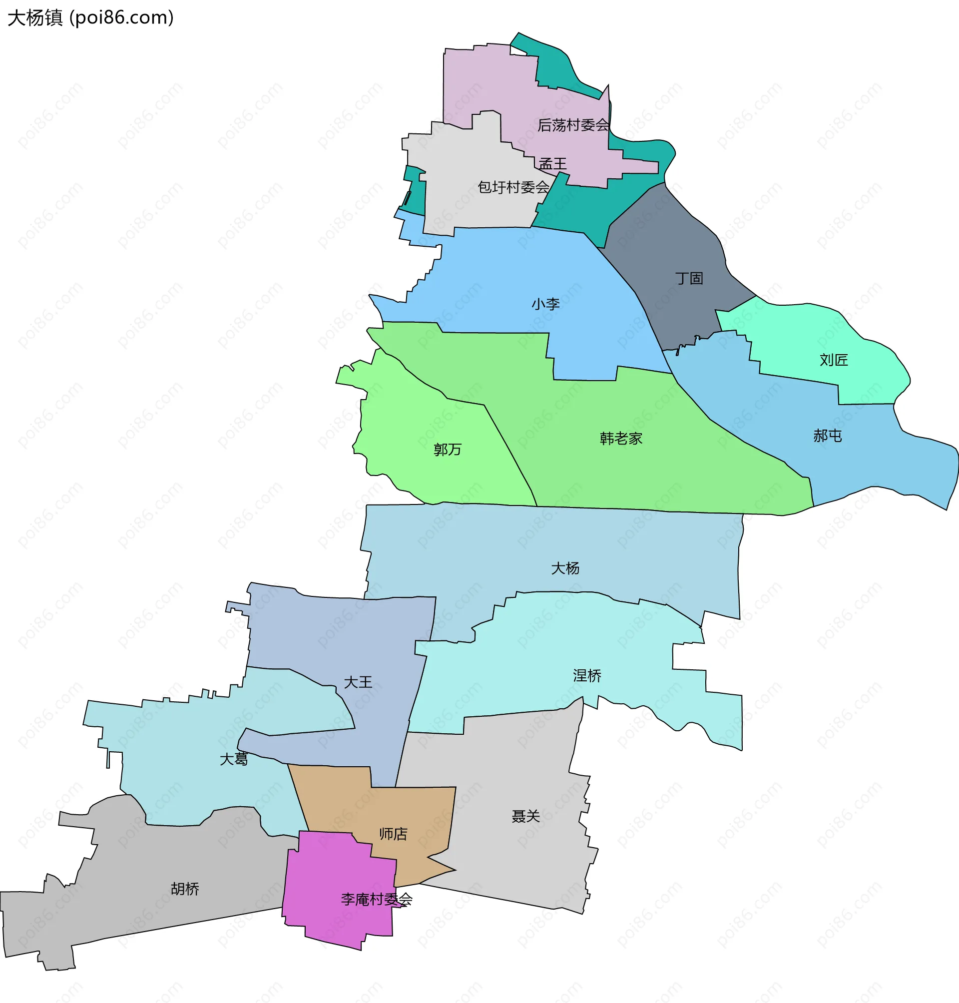 大杨镇边界地图(五级行政区划)