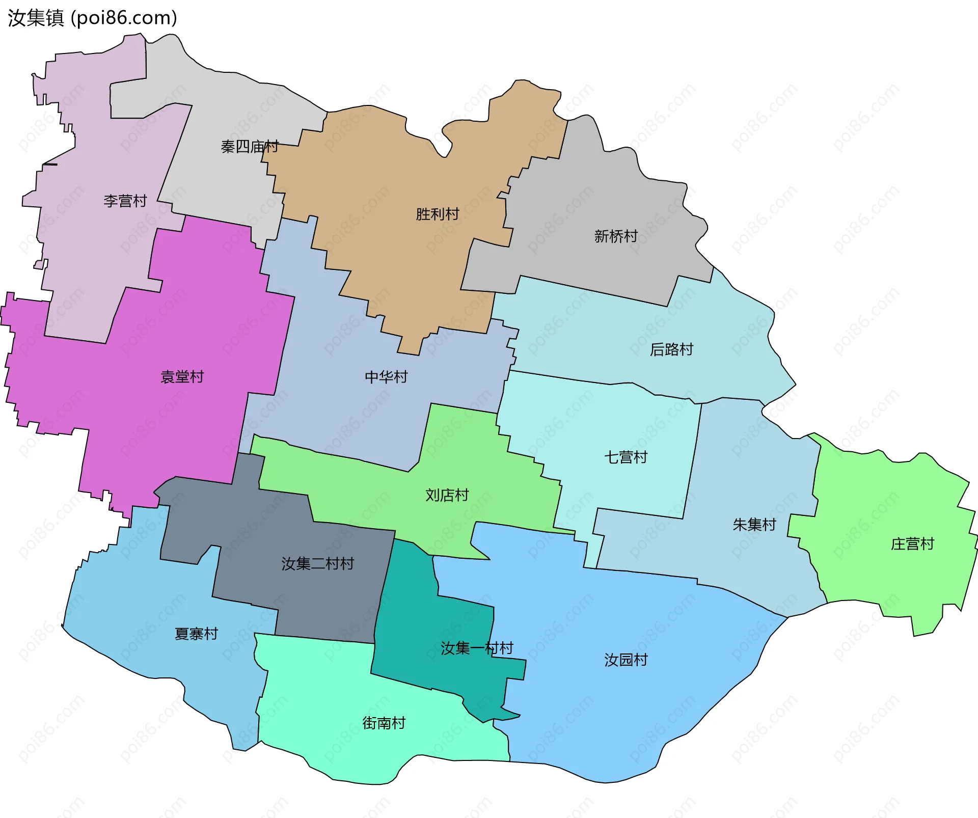 汝集镇边界地图(五级行政区划)