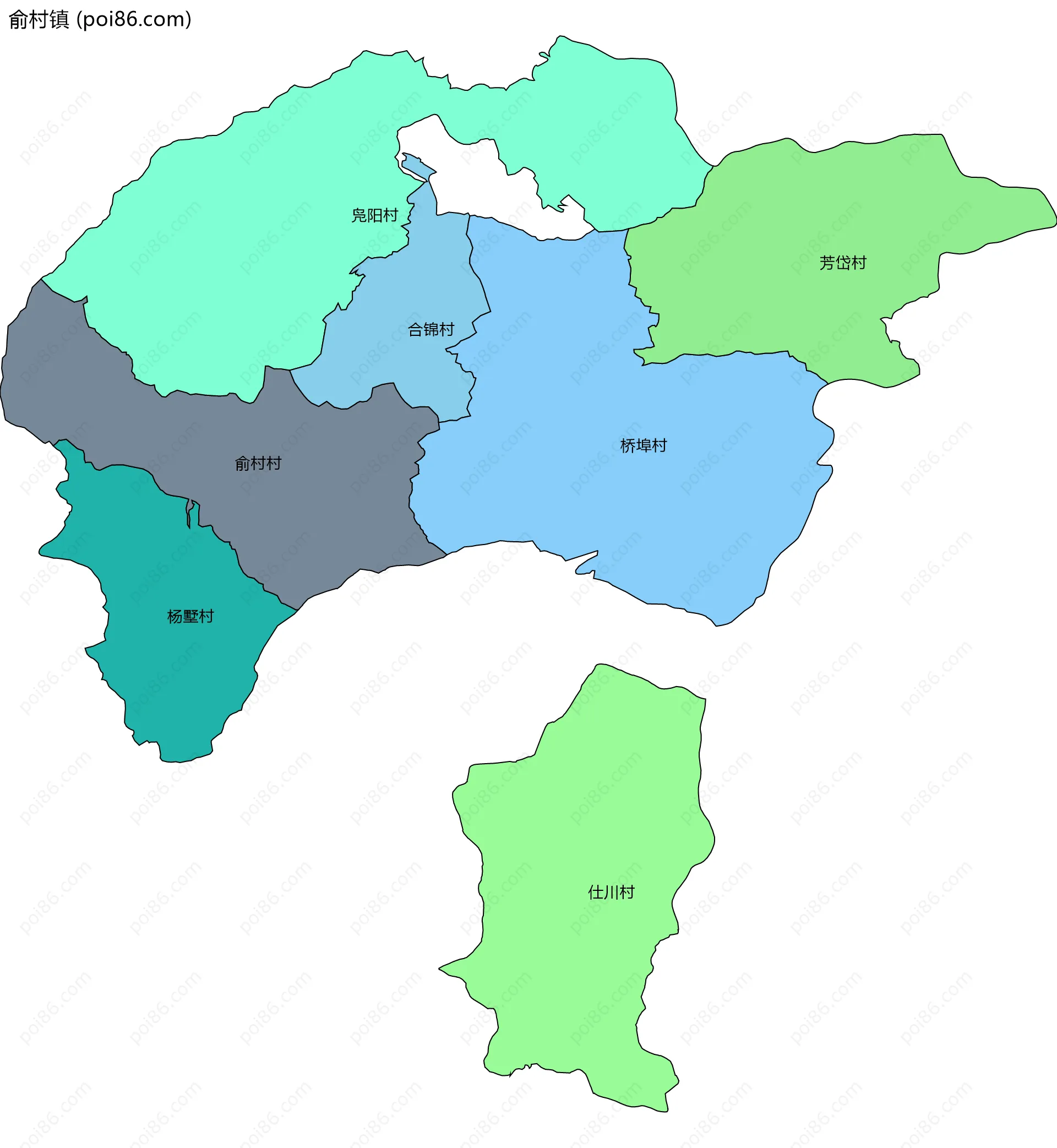 俞村镇边界地图(五级行政区划)