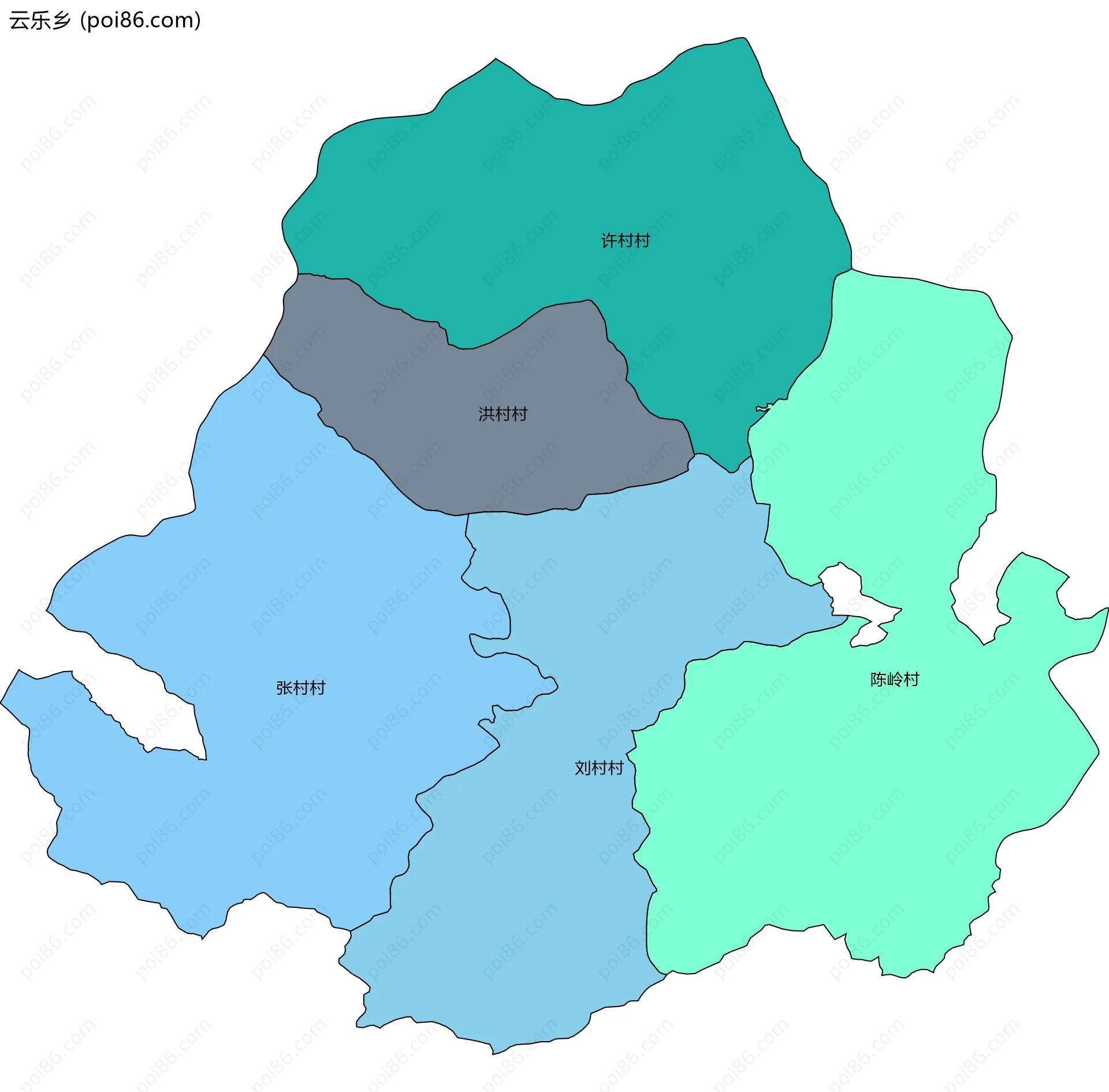 云乐乡边界地图(五级行政区划)