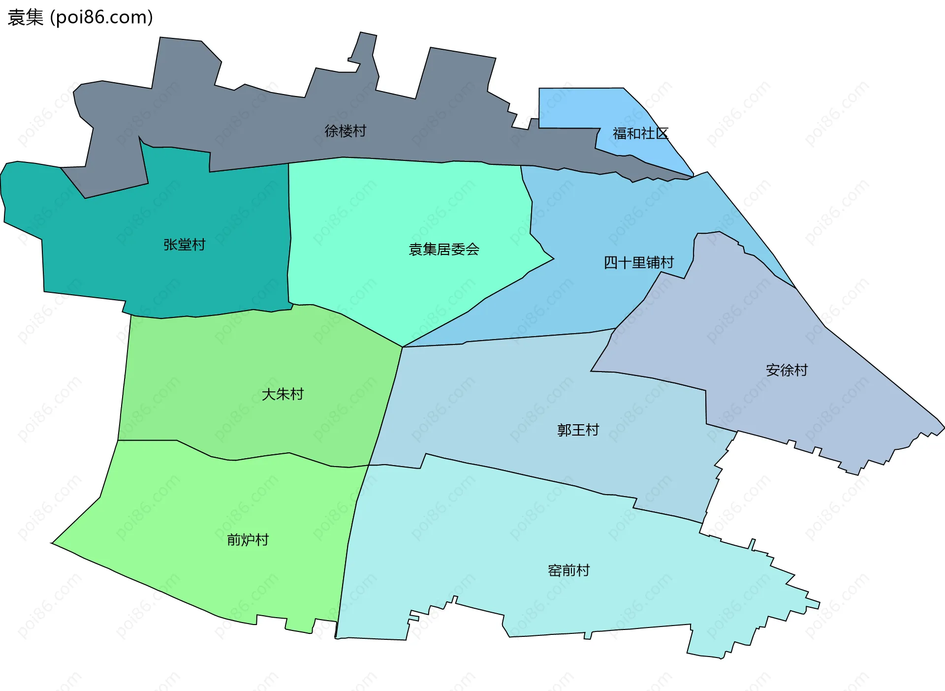 袁集边界地图(五级行政区划)