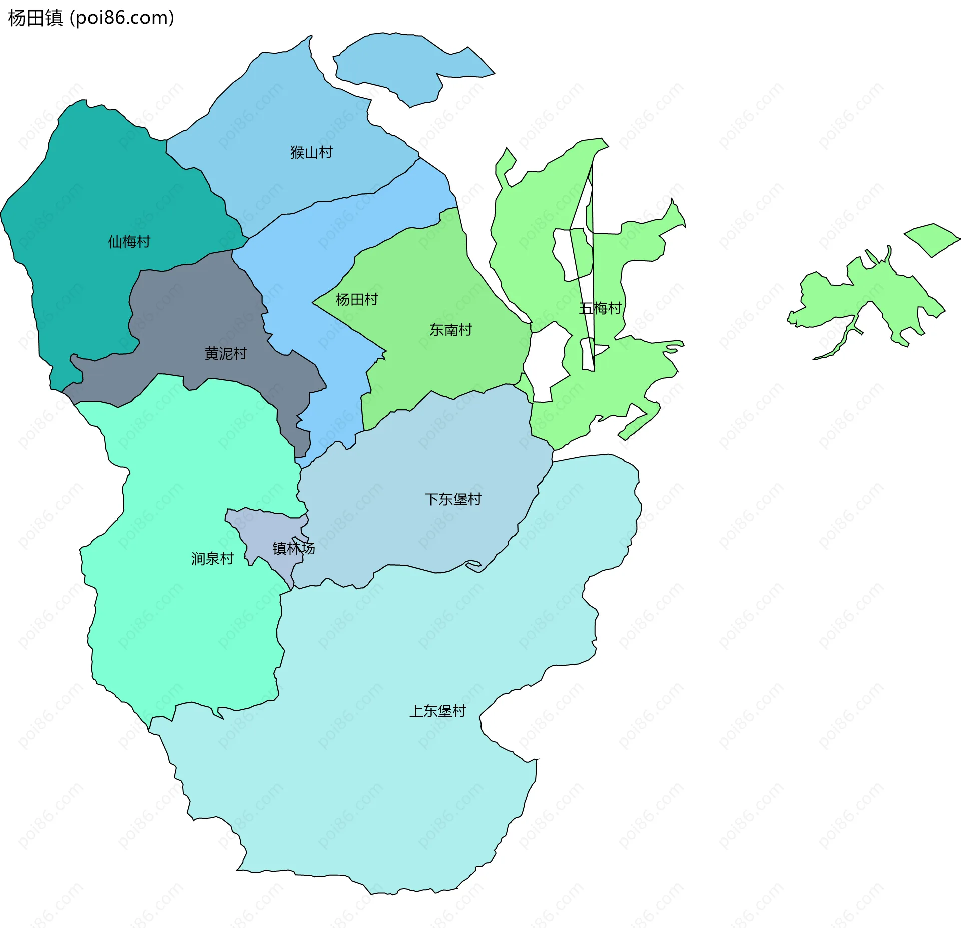 杨田镇边界地图(五级行政区划)
