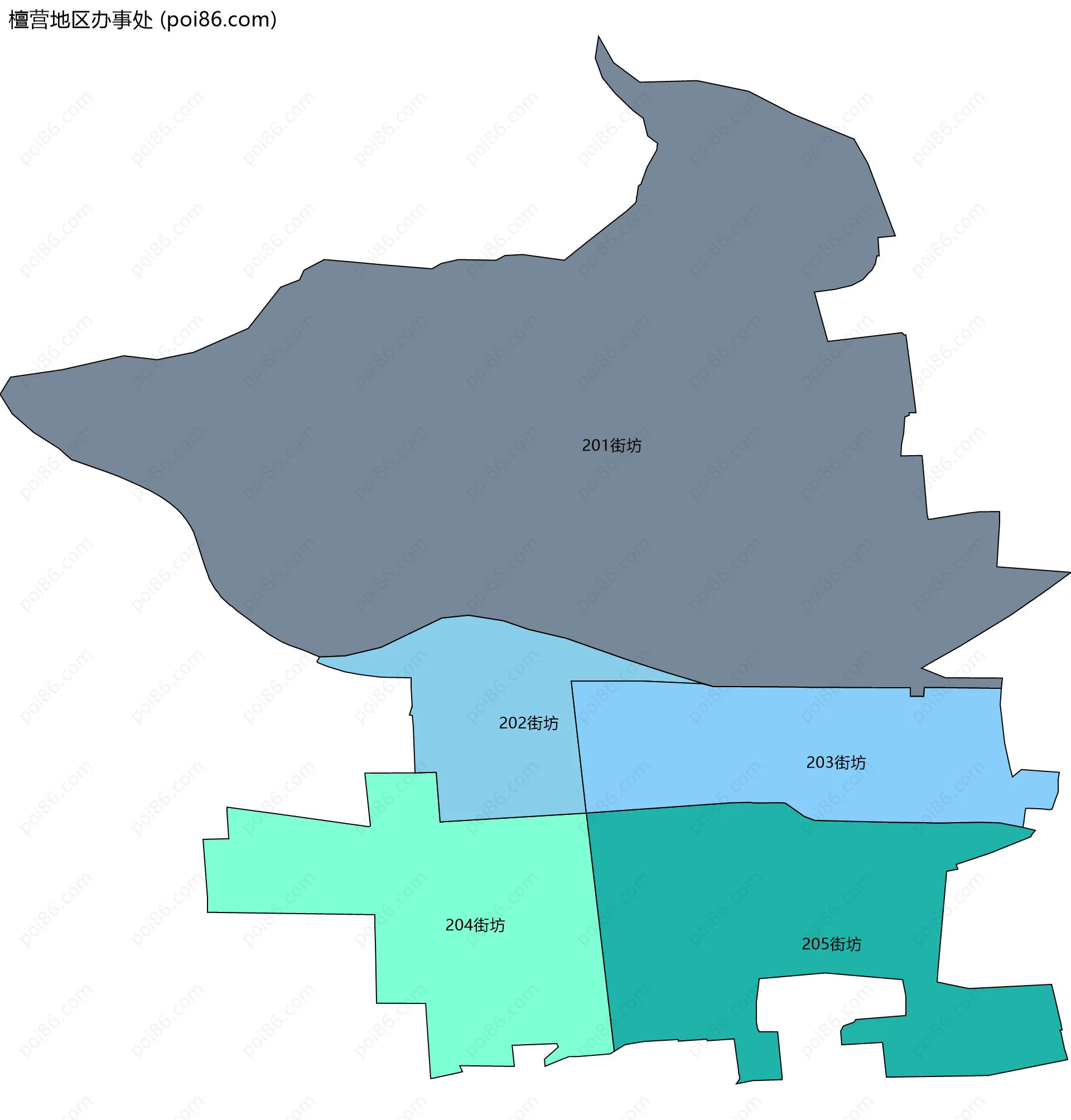 檀营地区办事处边界地图(五级行政区划)