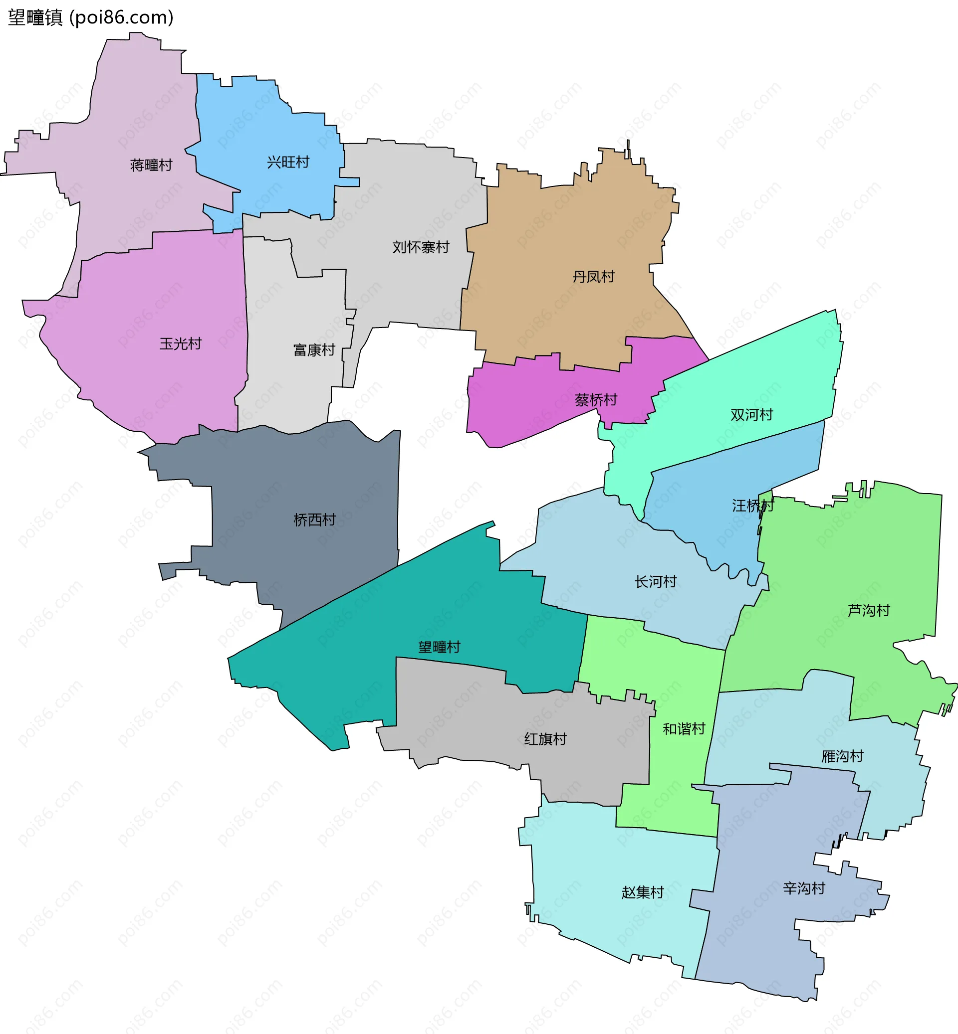 望疃镇边界地图(五级行政区划)