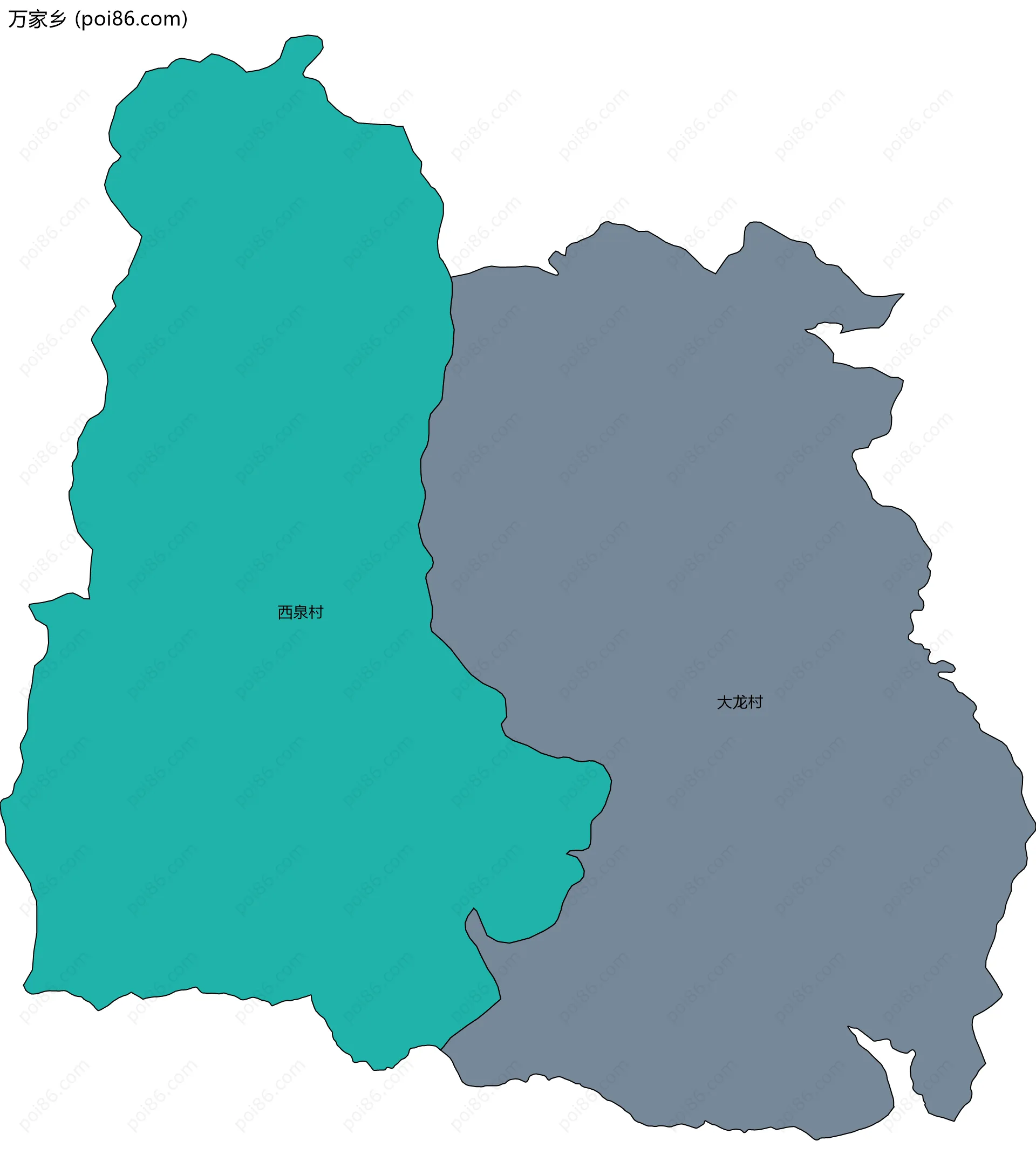 万家乡边界地图(五级行政区划)