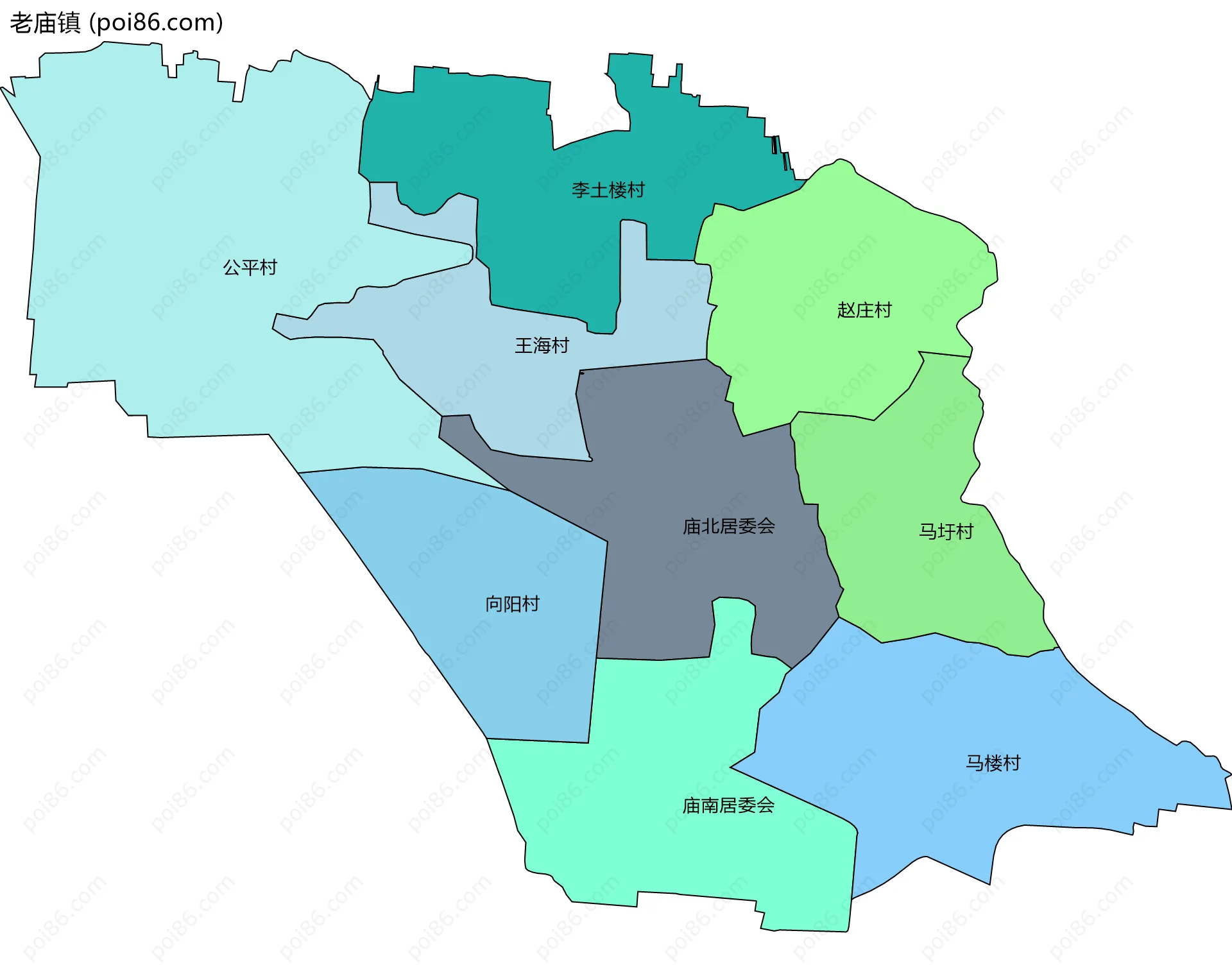 老庙镇边界地图(五级行政区划)