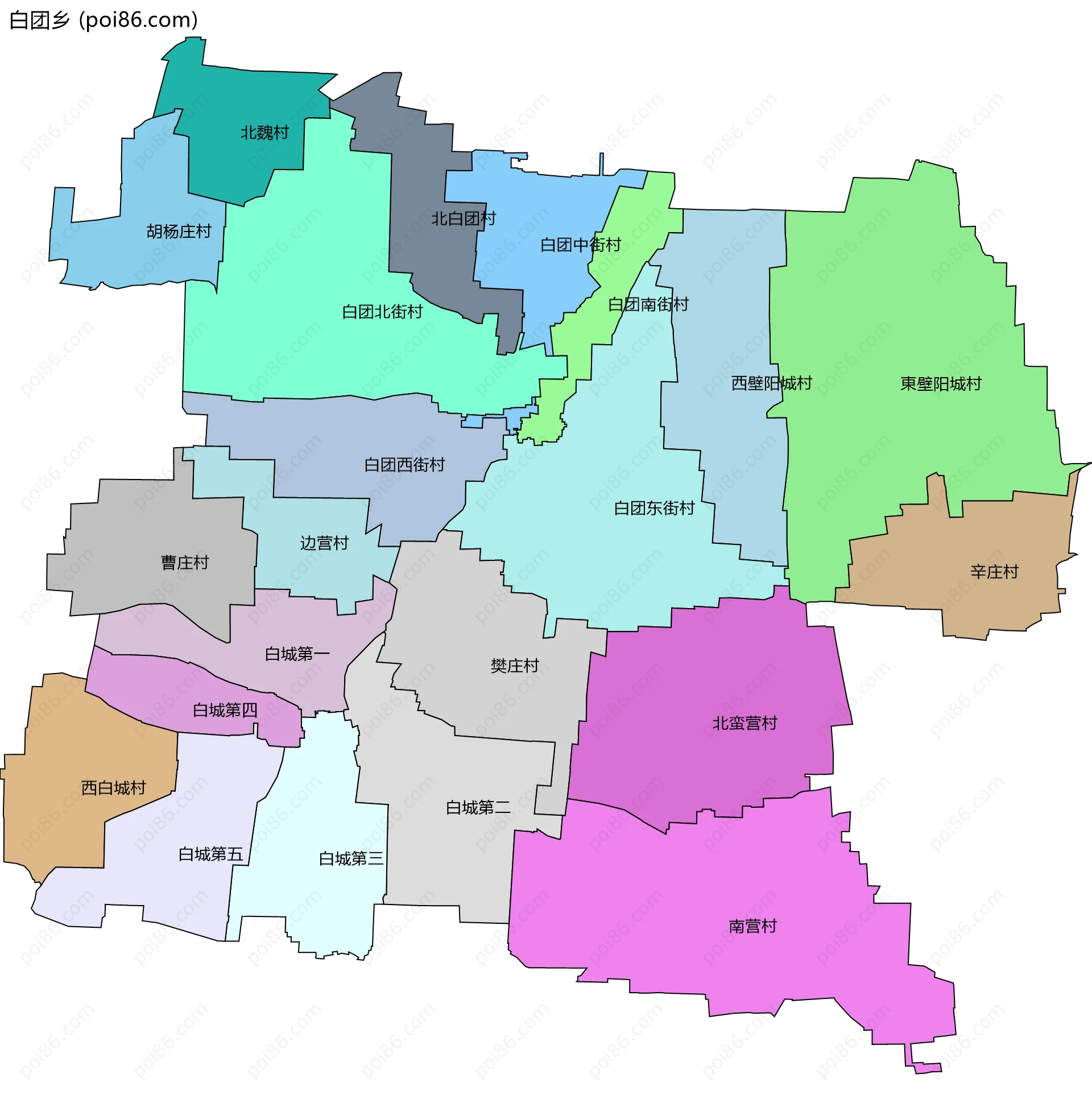 白团乡边界地图(五级行政区划)