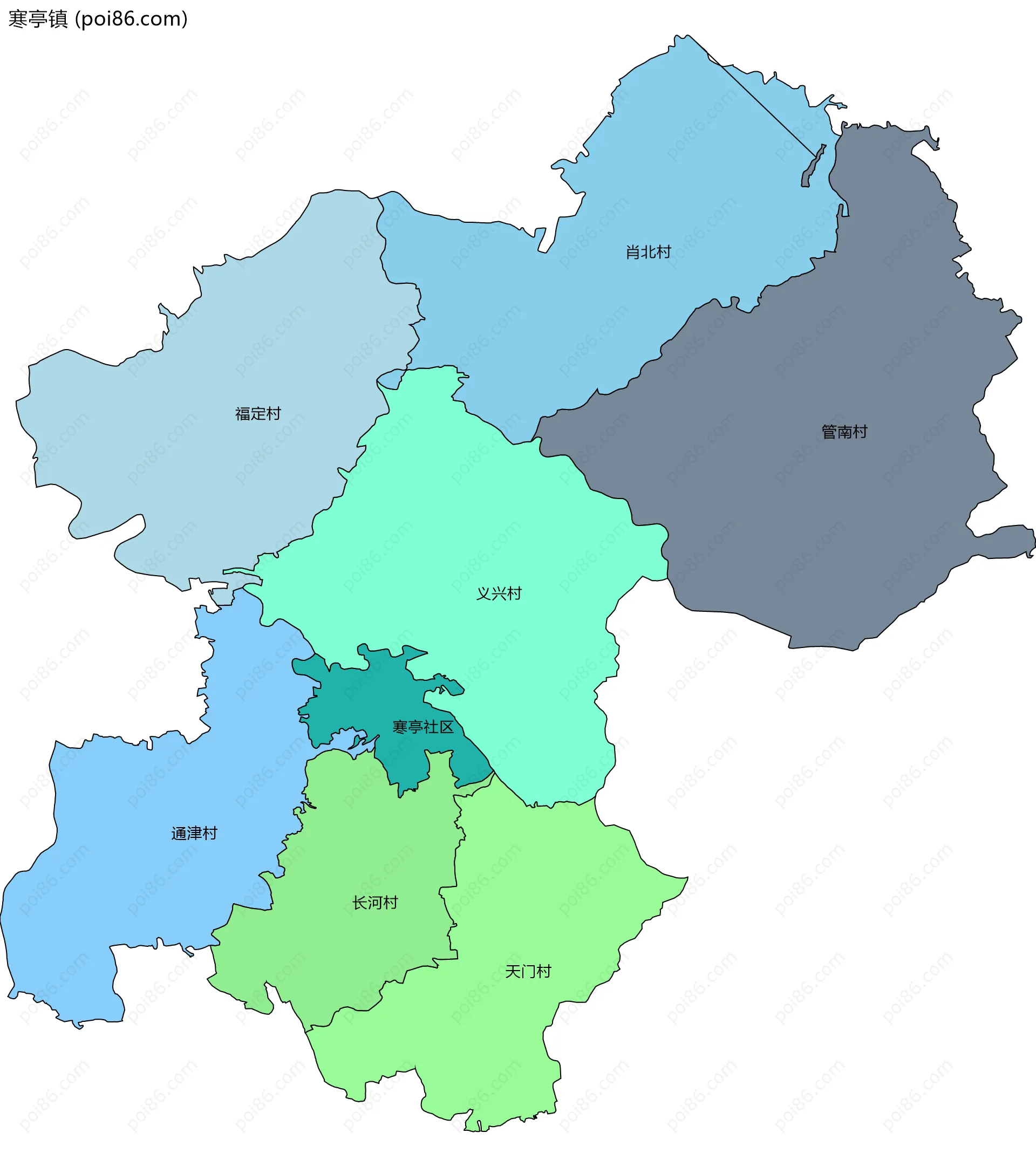 寒亭镇边界地图(五级行政区划)