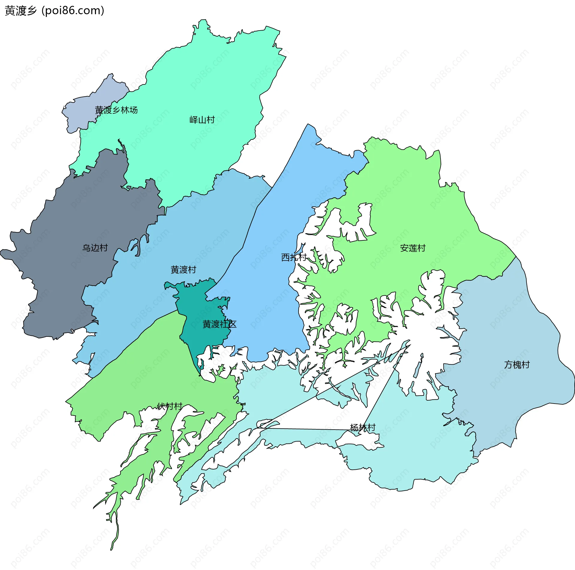 黄渡乡边界地图(五级行政区划)