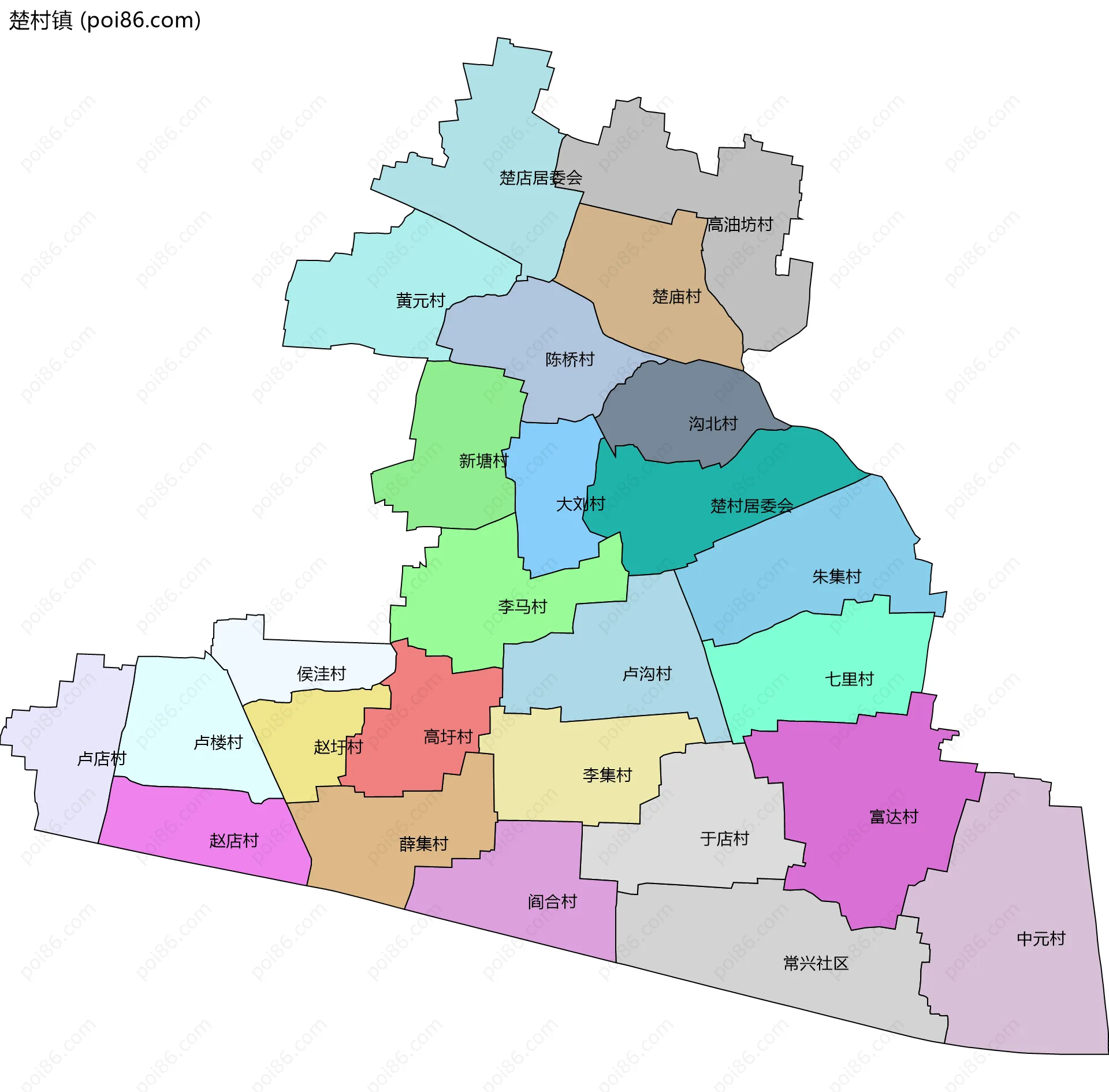 楚村镇边界地图(五级行政区划)