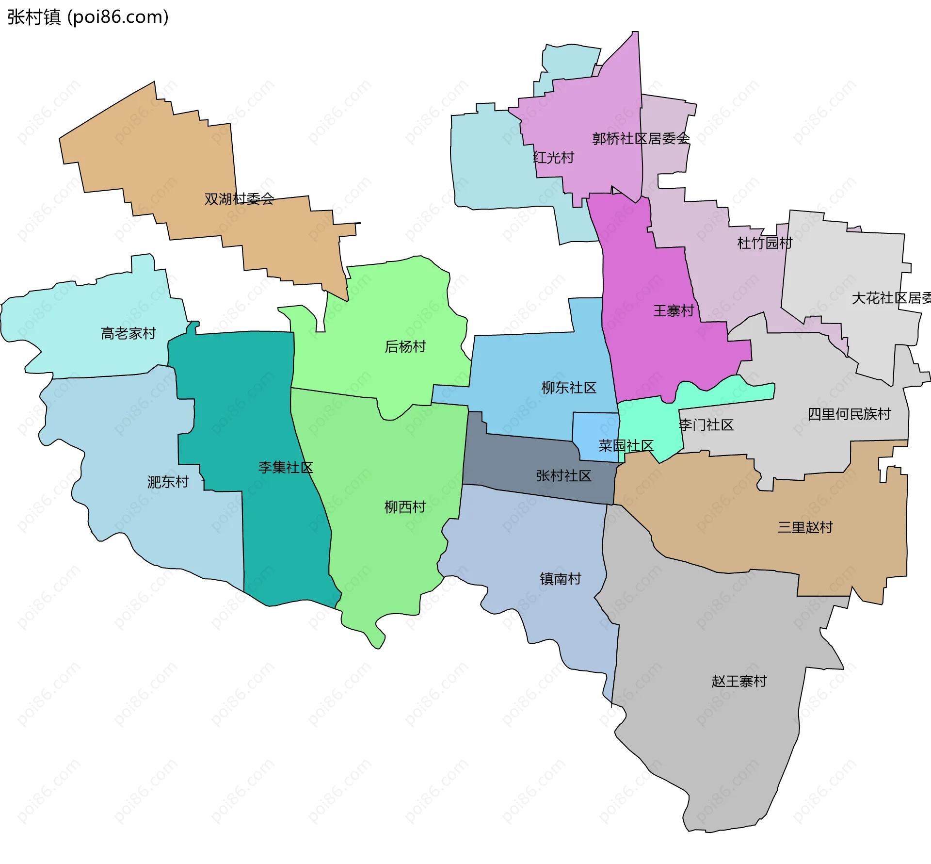 张村镇边界地图(五级行政区划)