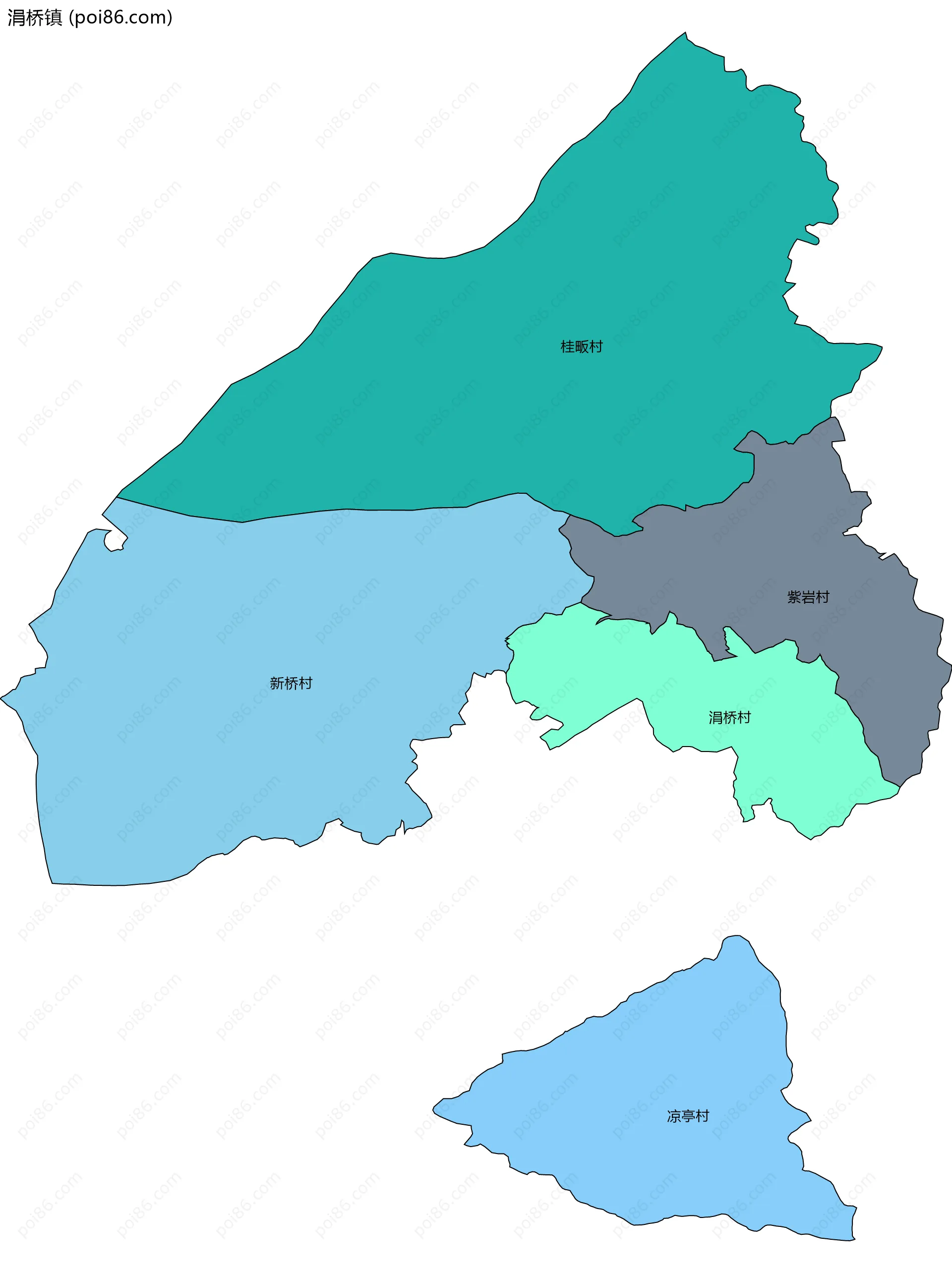 涓桥镇边界地图(五级行政区划)