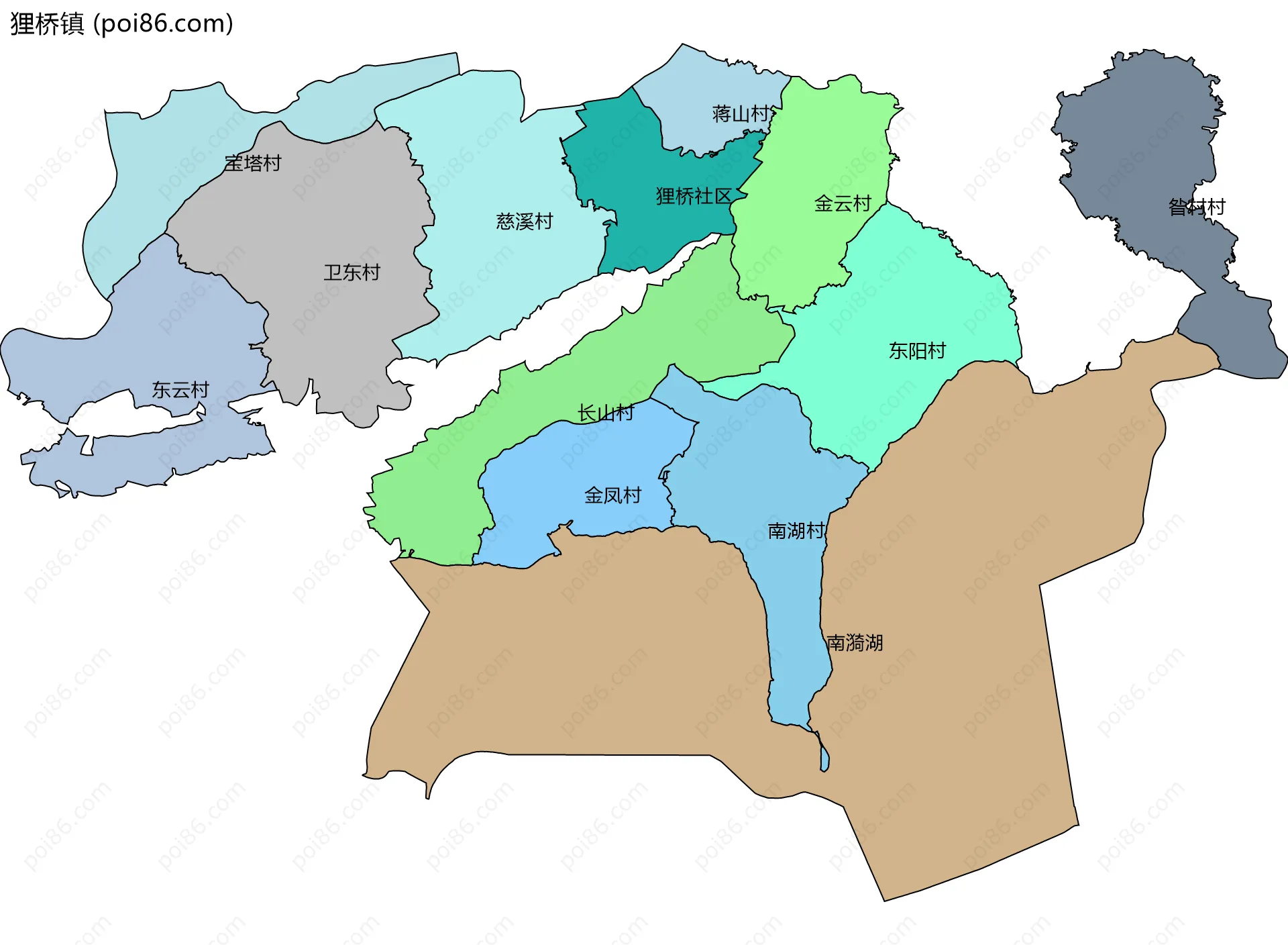 狸桥镇边界地图(五级行政区划)