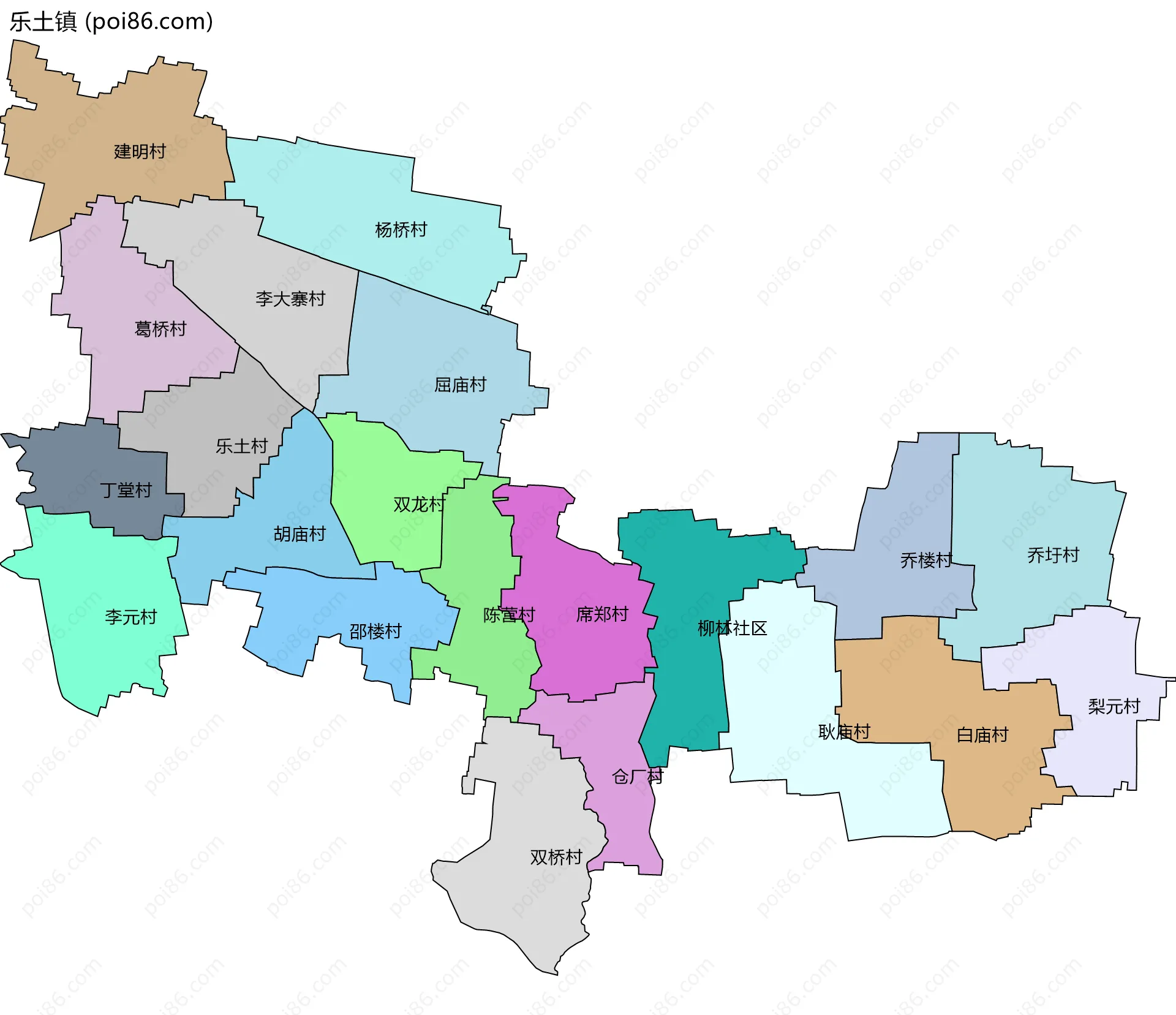 乐土镇边界地图(五级行政区划)