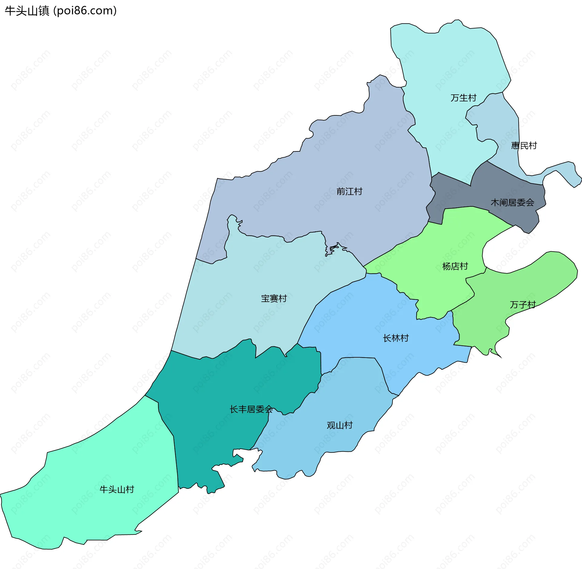 牛头山镇边界地图(五级行政区划)