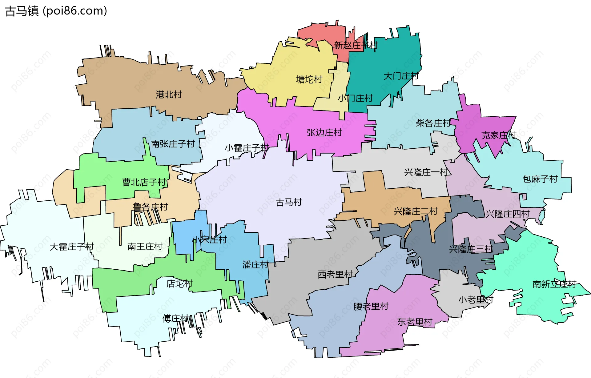 古马镇边界地图(五级行政区划)