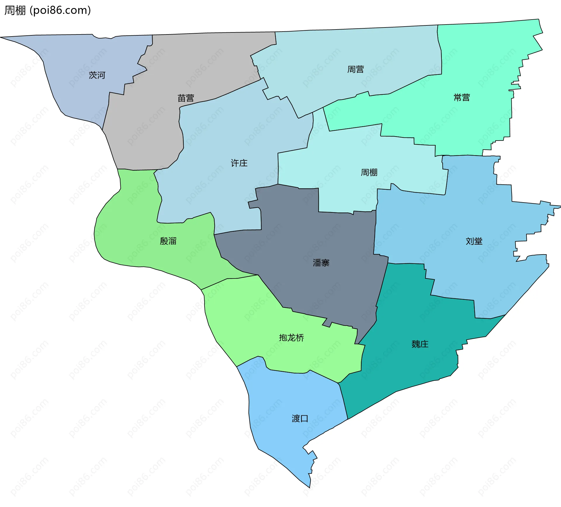 周棚边界地图(五级行政区划)