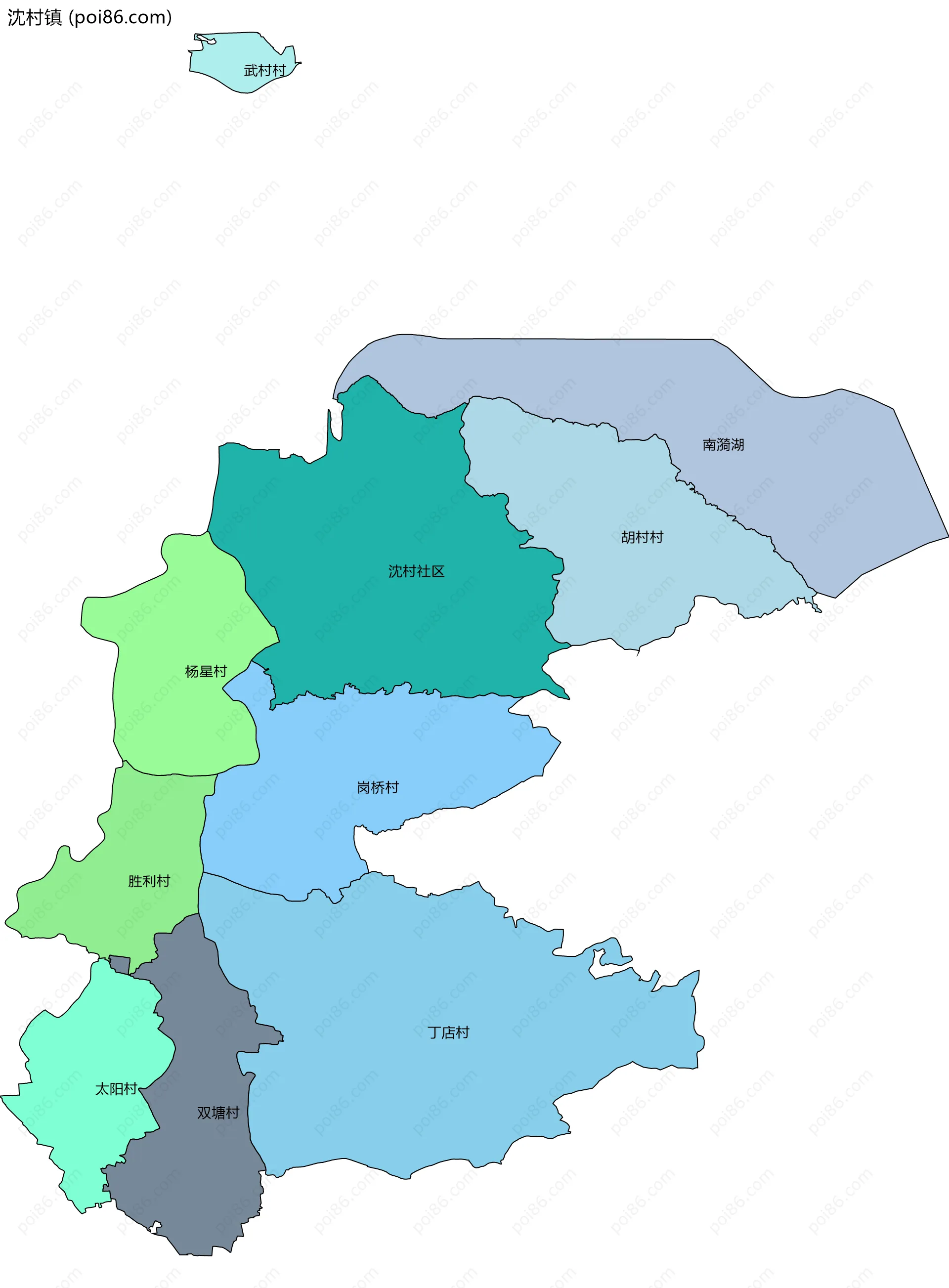 沈村镇边界地图(五级行政区划)