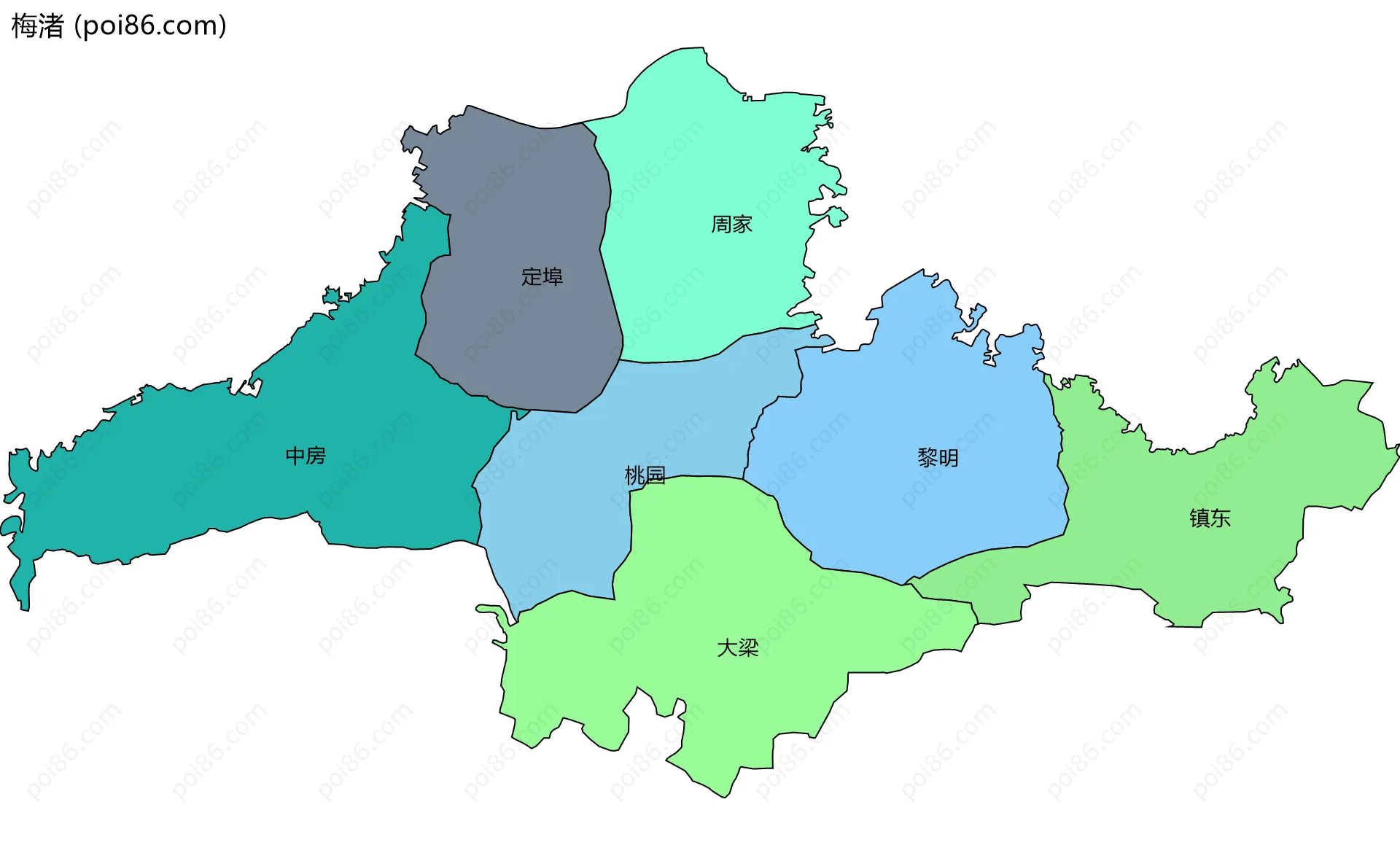 梅渚边界地图(五级行政区划)