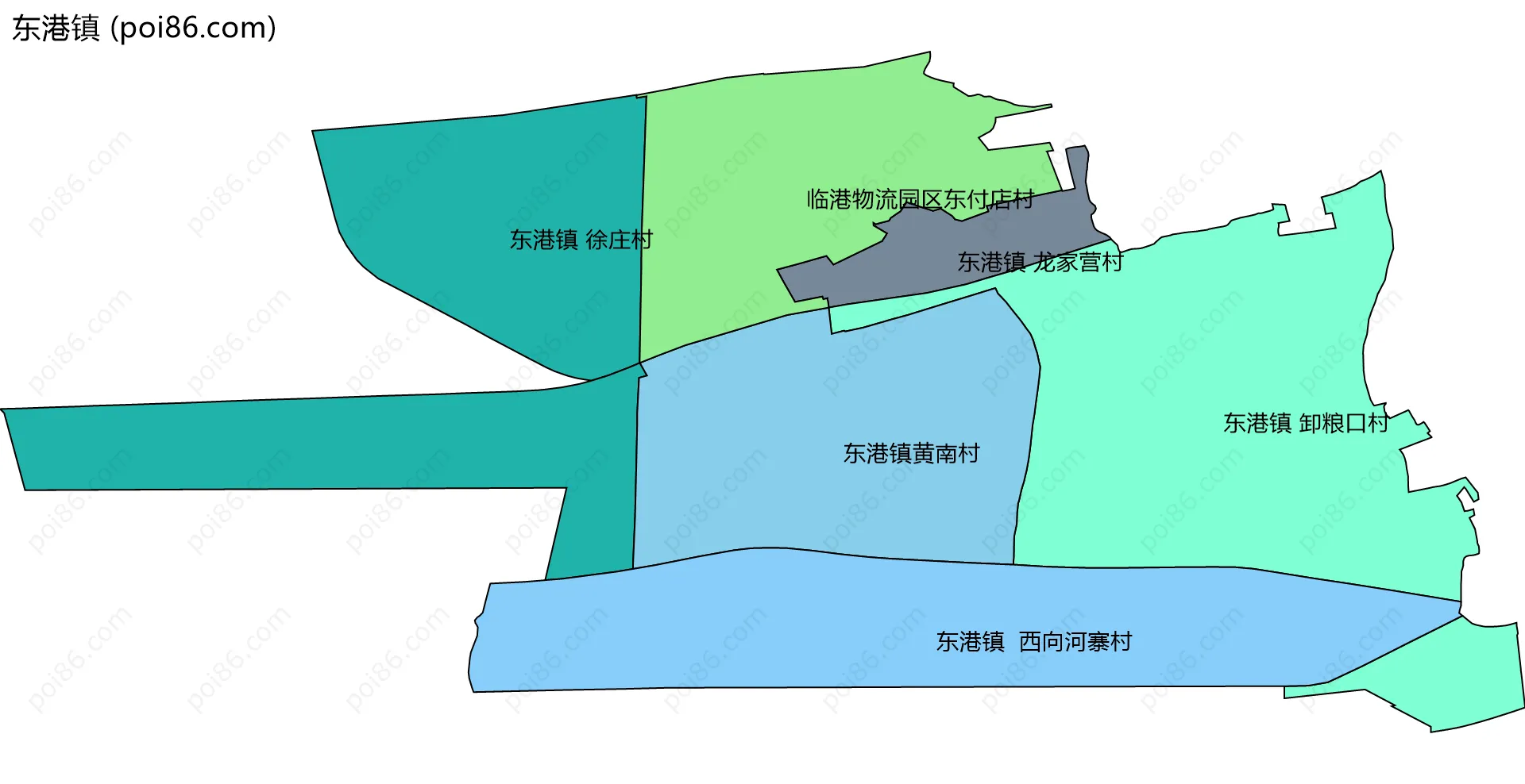 东港镇边界地图(五级行政区划)