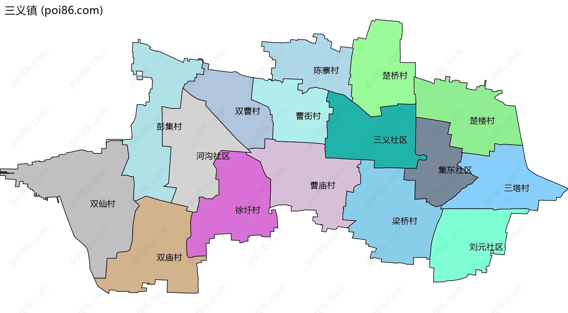 三义镇边界地图(五级行政区划)