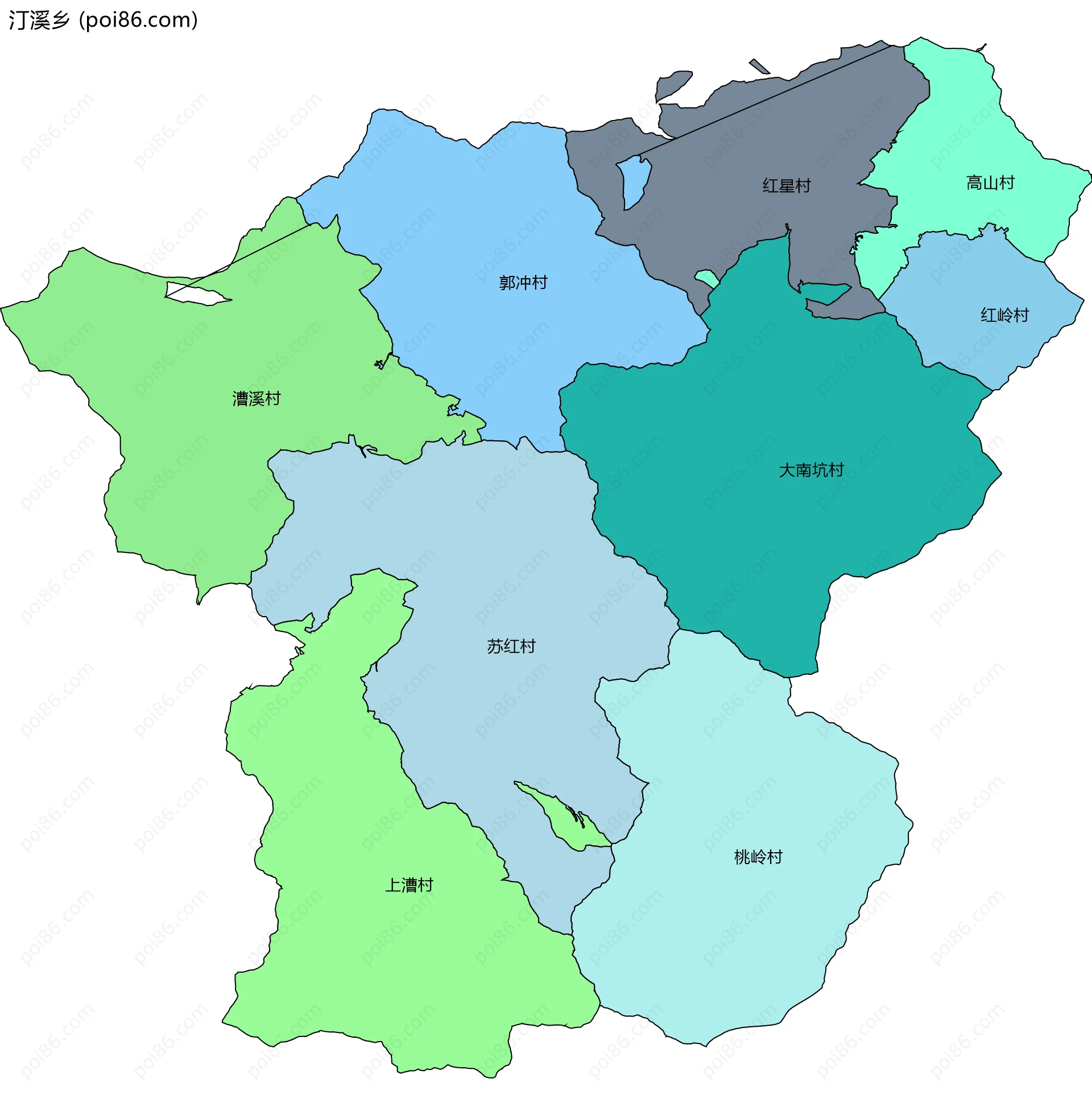 汀溪乡边界地图(五级行政区划)