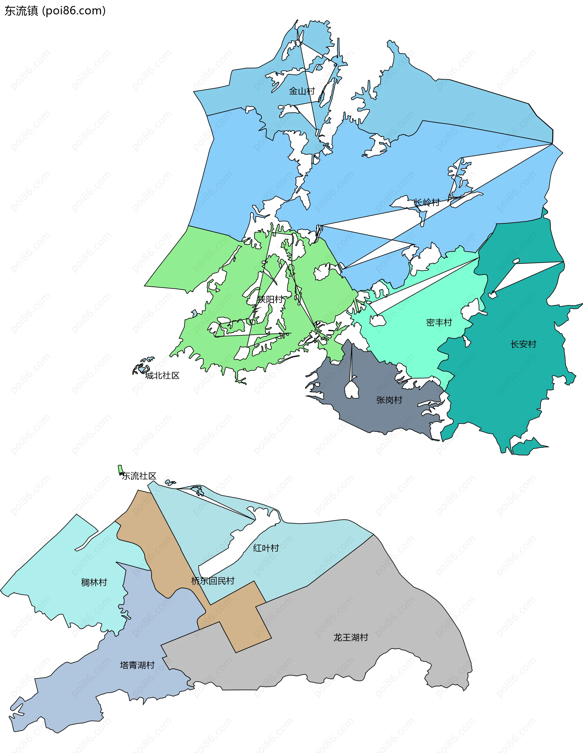 东流镇边界地图(五级行政区划)