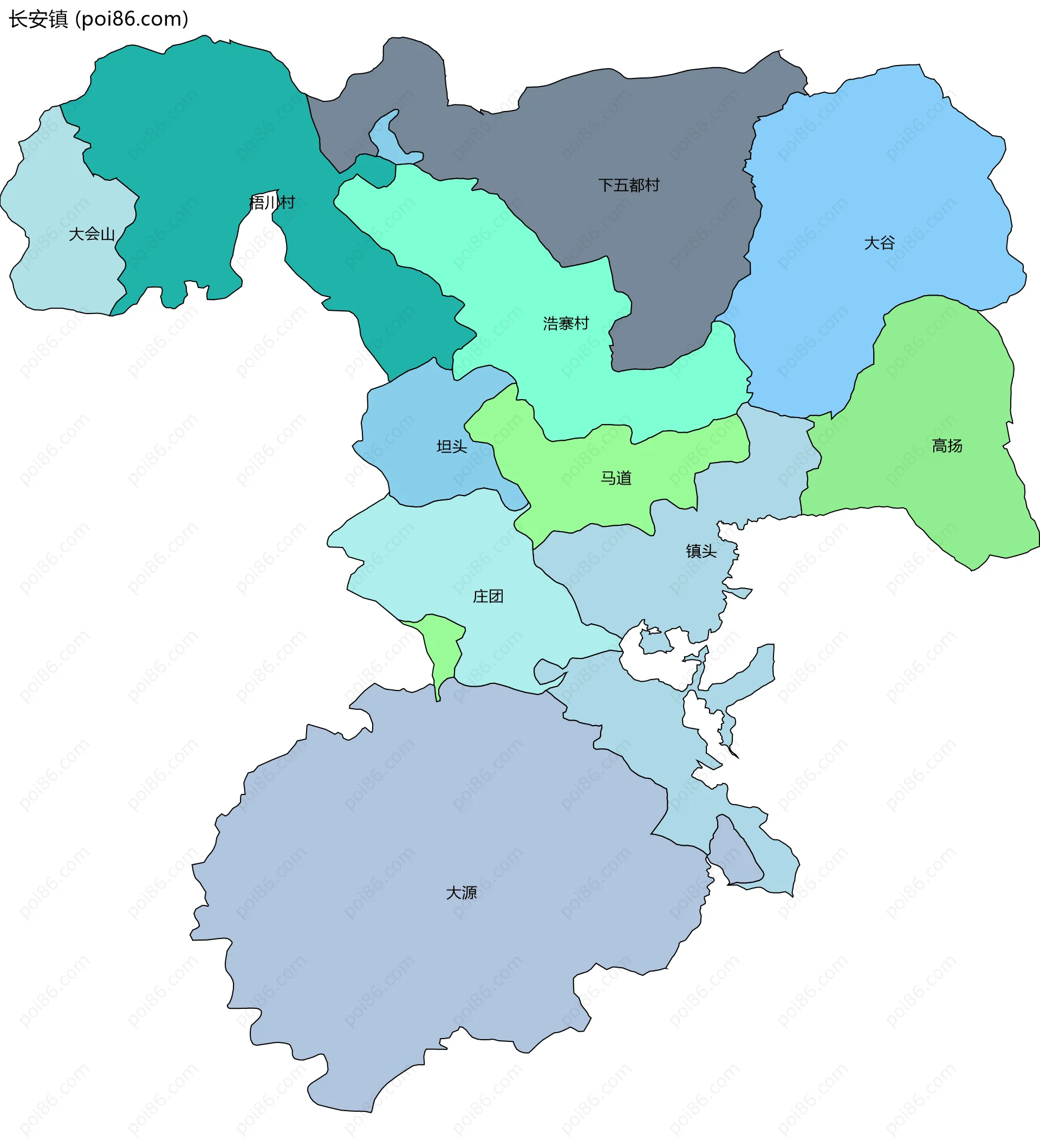 长安镇边界地图(五级行政区划)