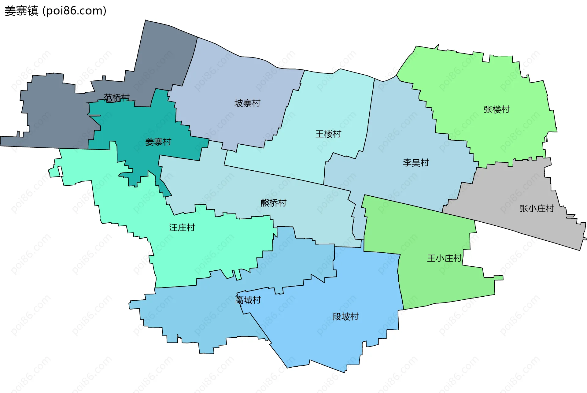 姜寨镇边界地图(五级行政区划)