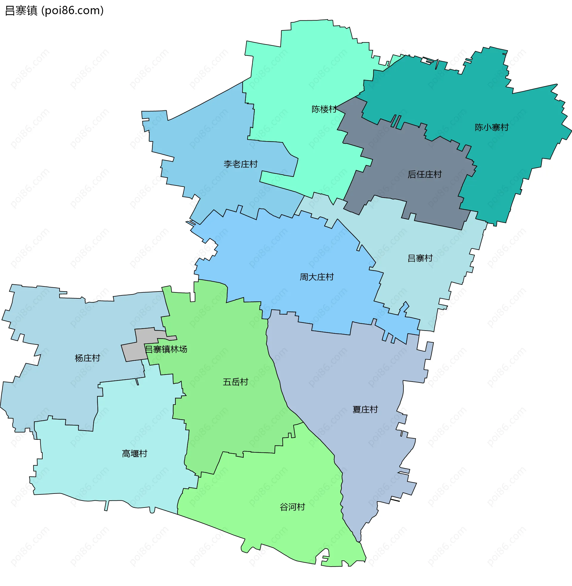 吕寨镇边界地图(五级行政区划)