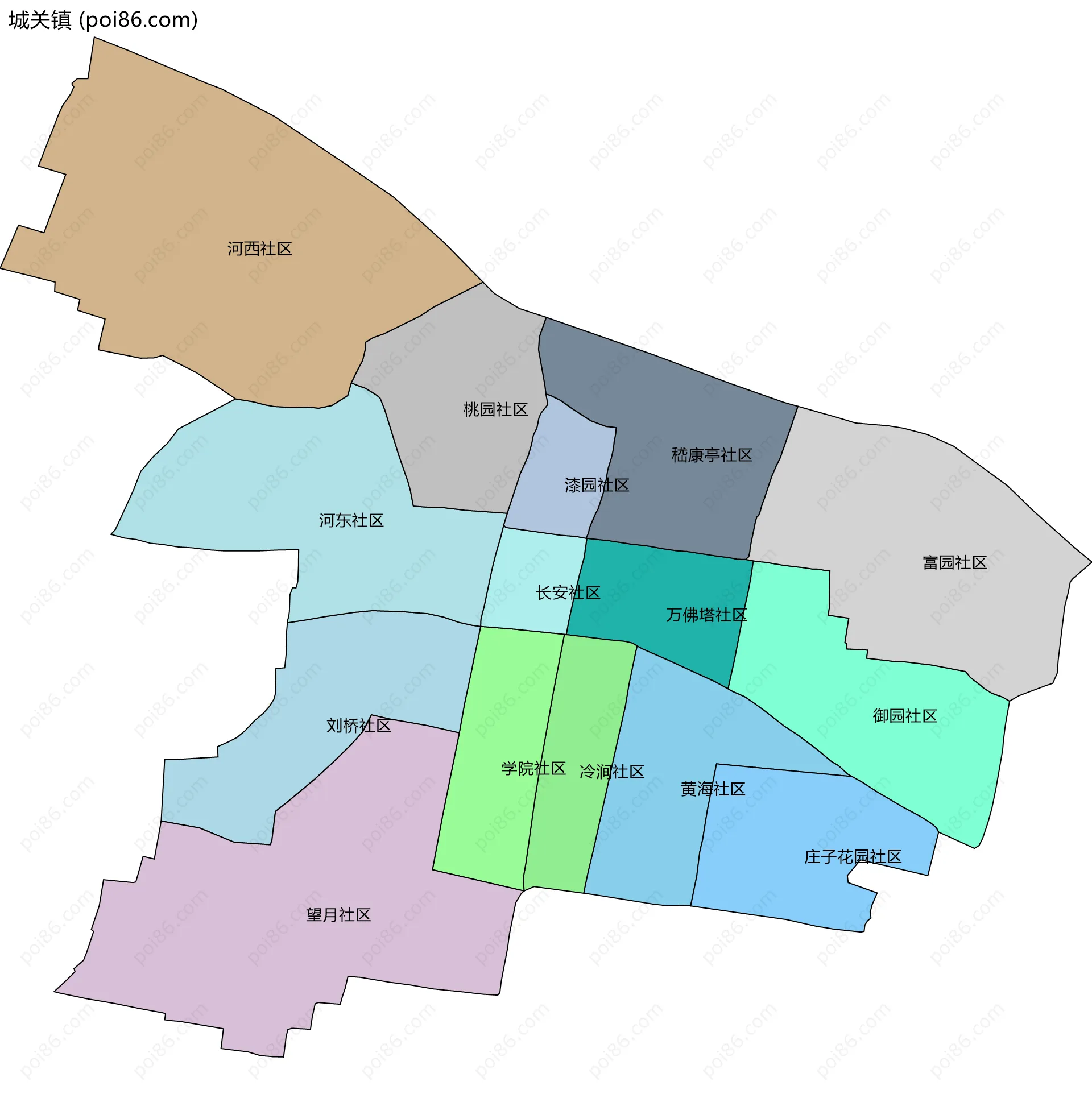 城关镇边界地图(五级行政区划)