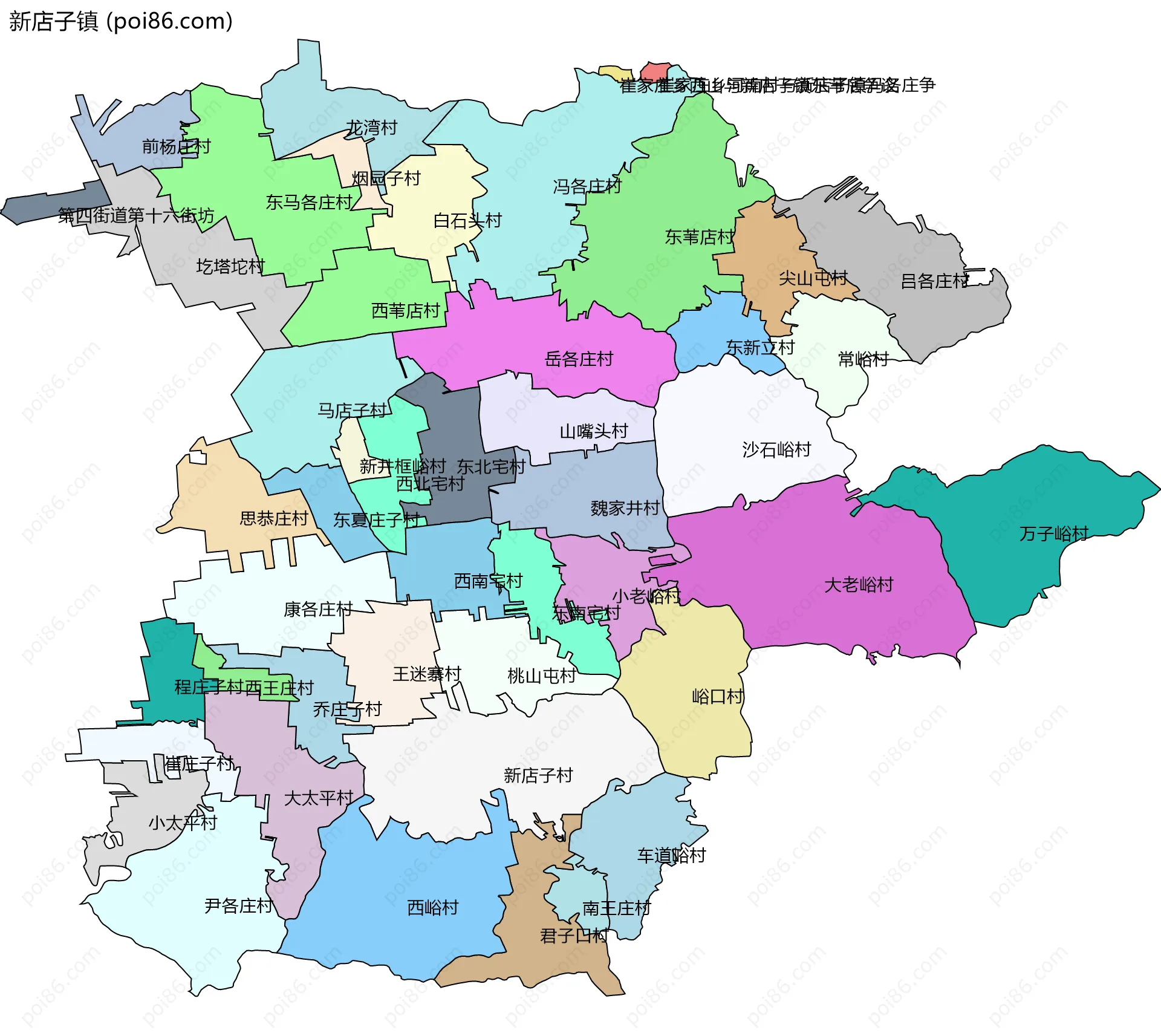新店子镇边界地图(五级行政区划)