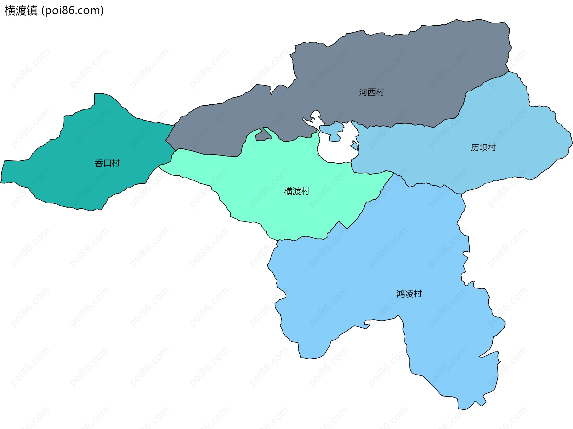 横渡镇边界地图(五级行政区划)