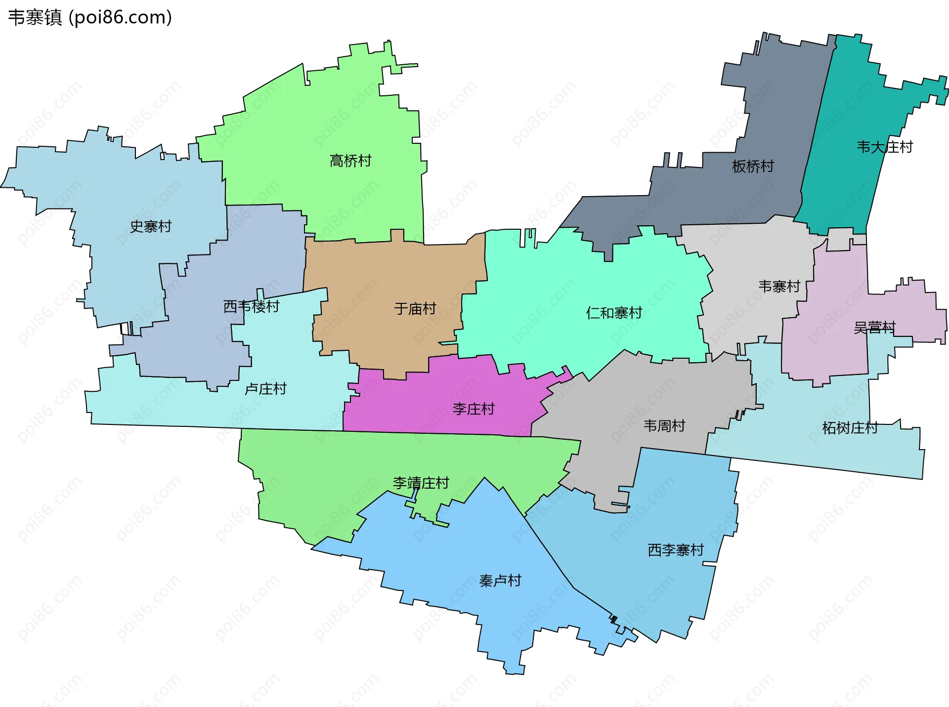 韦寨镇边界地图(五级行政区划)