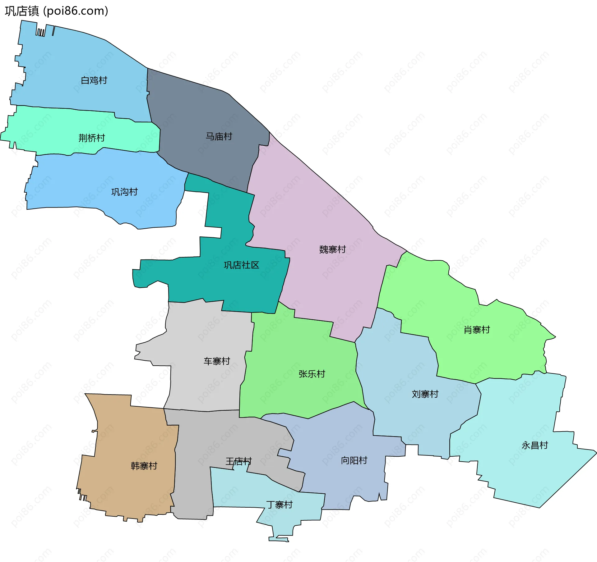 巩店镇边界地图(五级行政区划)