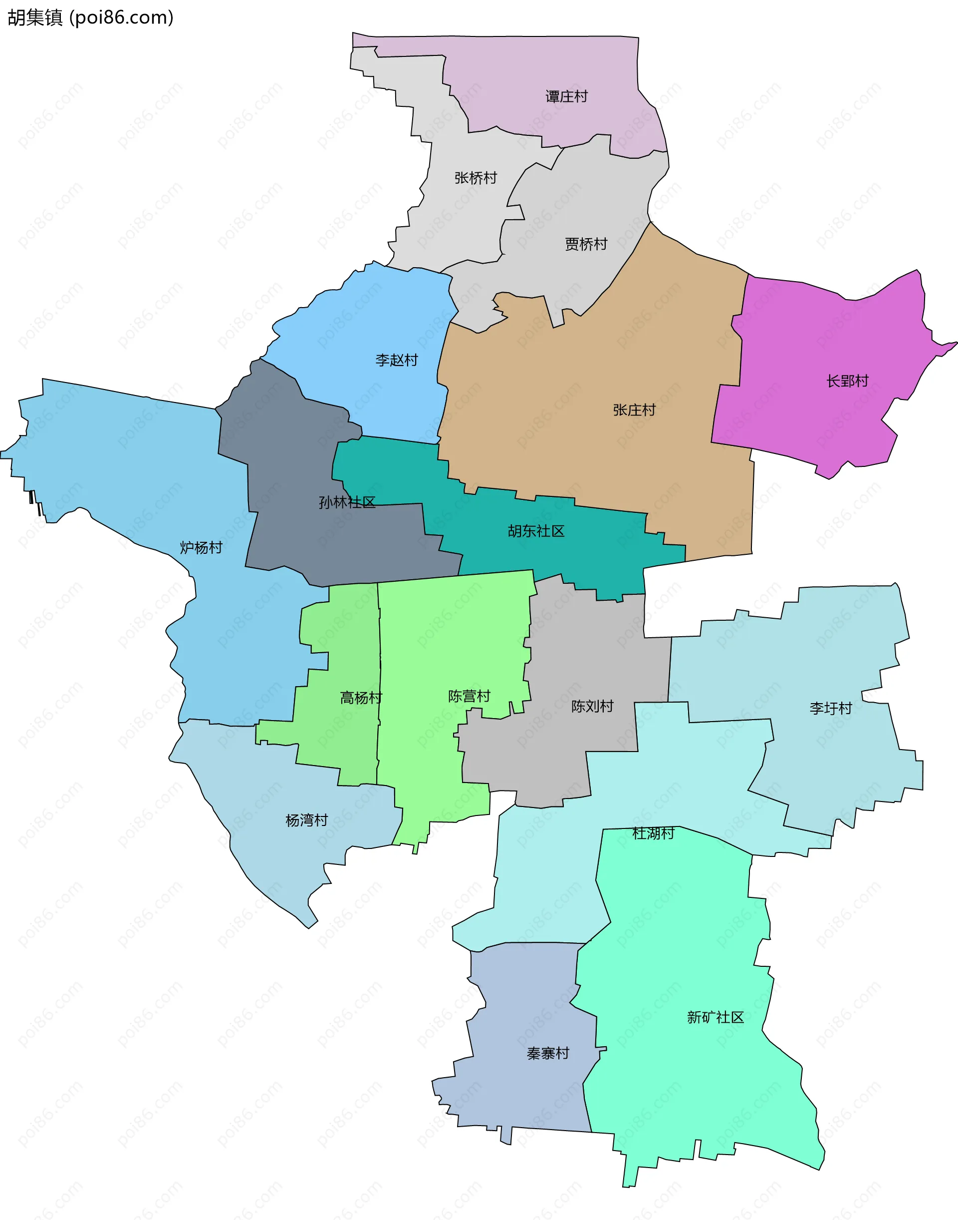 胡集镇边界地图(五级行政区划)