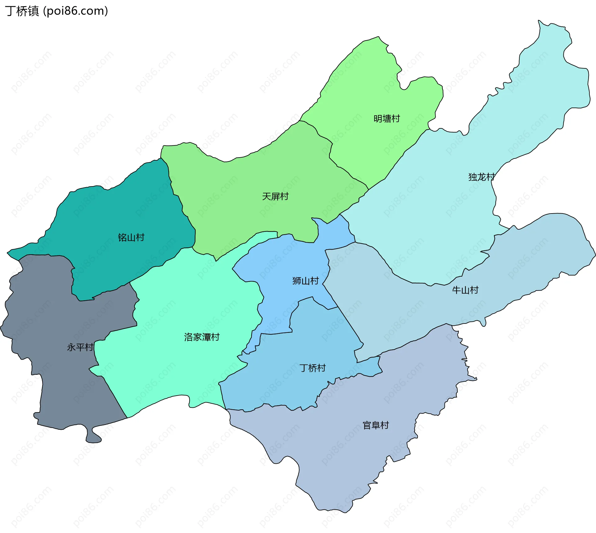 丁桥镇边界地图(五级行政区划)