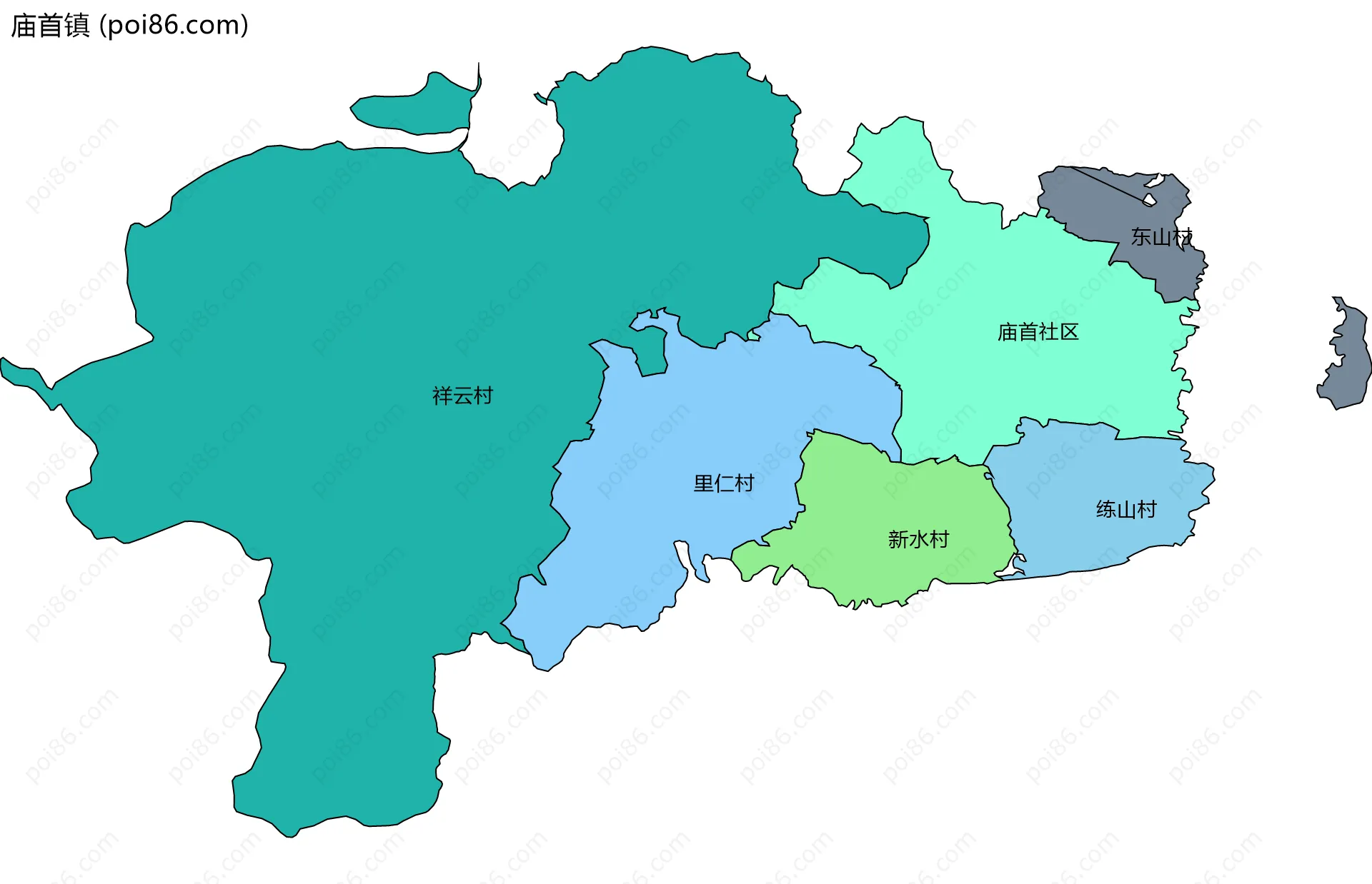 庙首镇边界地图(五级行政区划)
