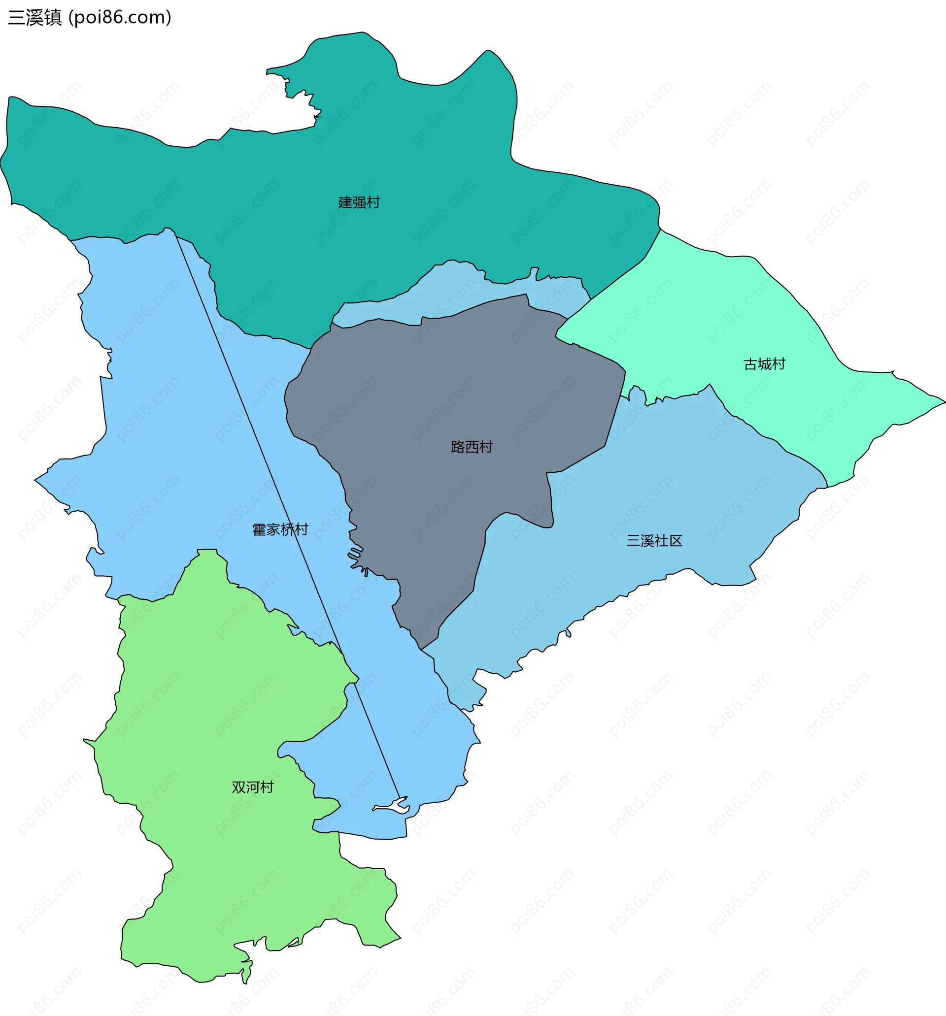 三溪镇边界地图(五级行政区划)