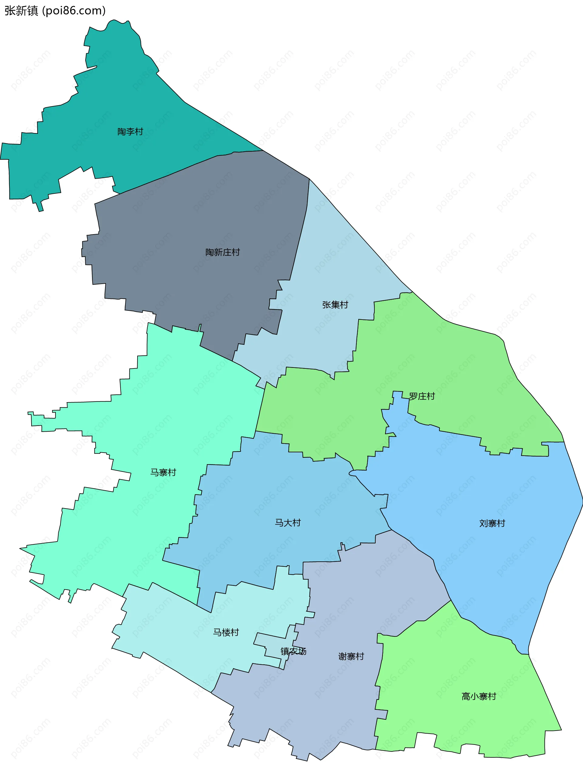 张新镇边界地图(五级行政区划)