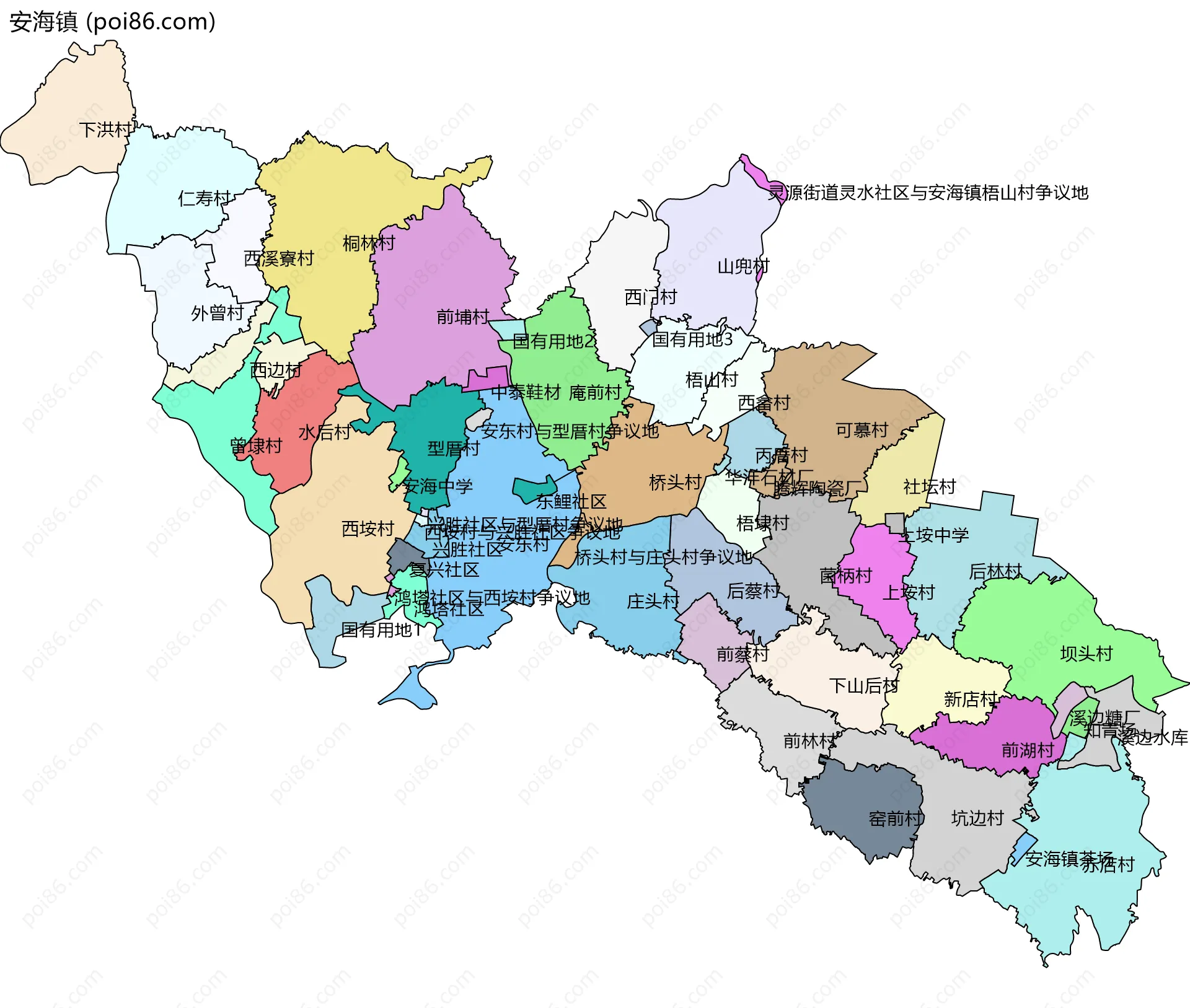 安海镇边界地图(五级行政区划)