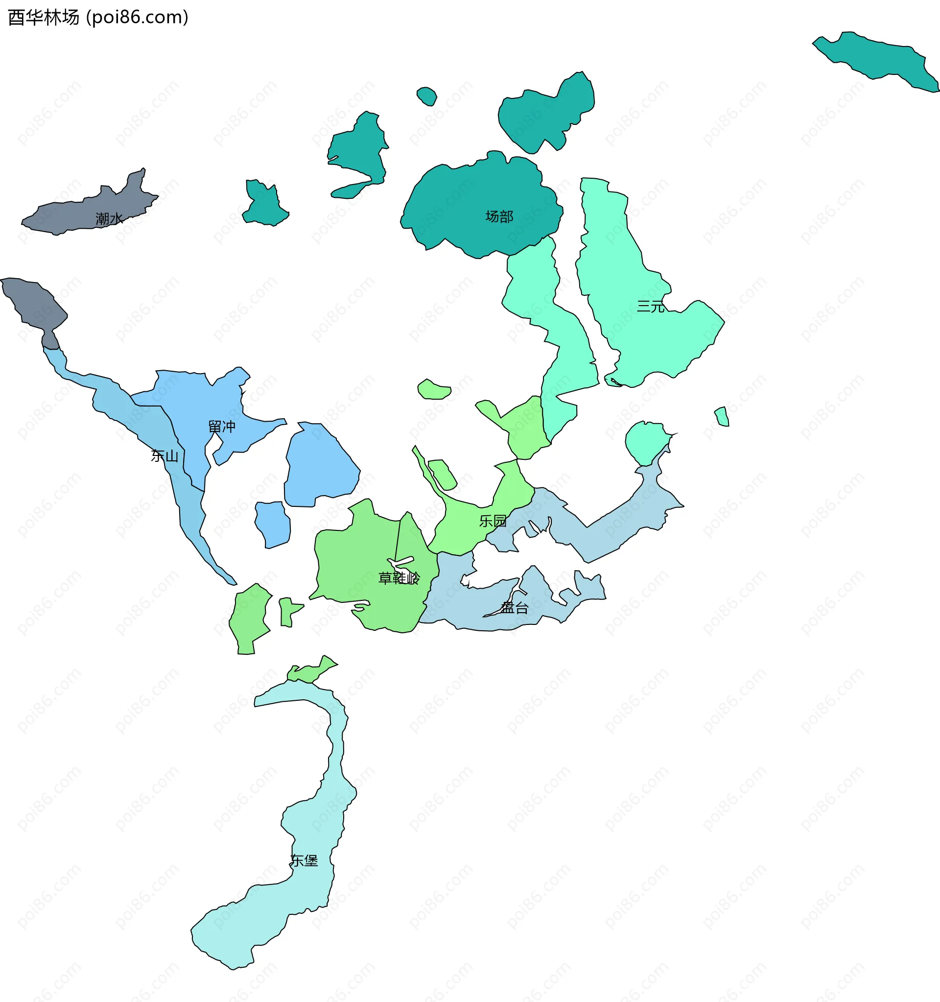 酉华林场边界地图(五级行政区划)