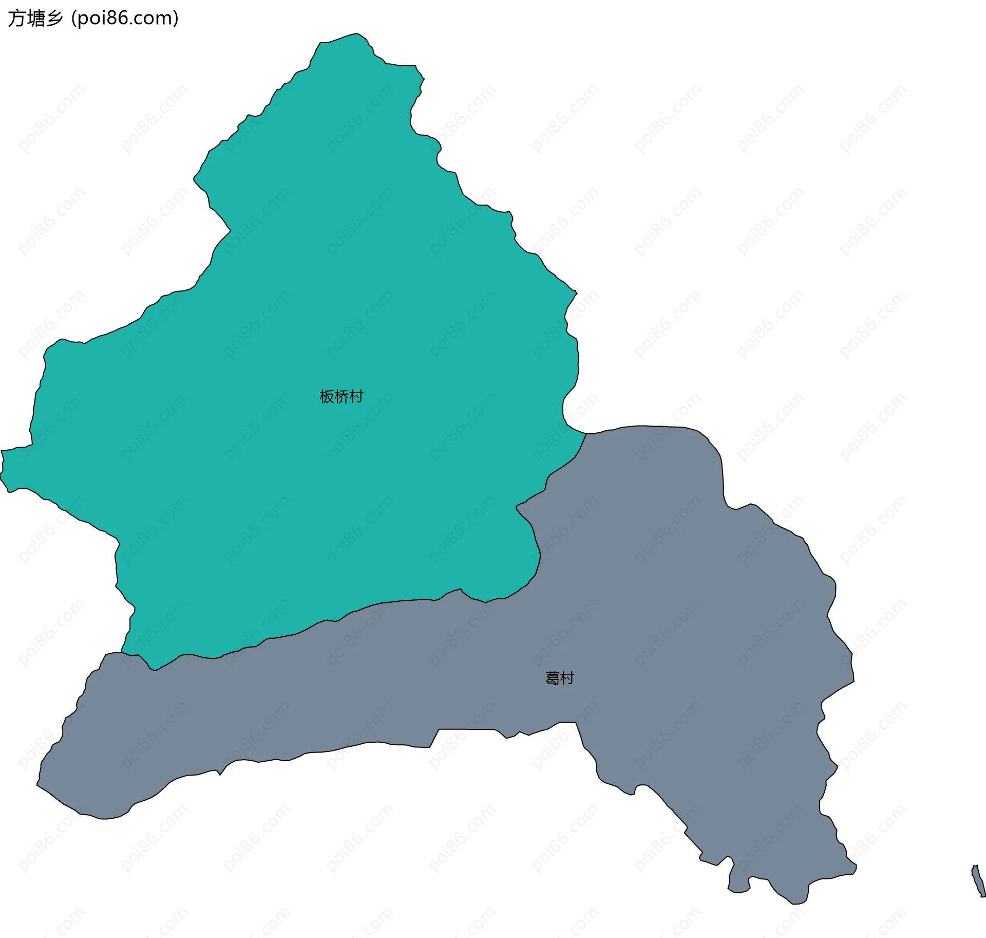 方塘乡边界地图(五级行政区划)