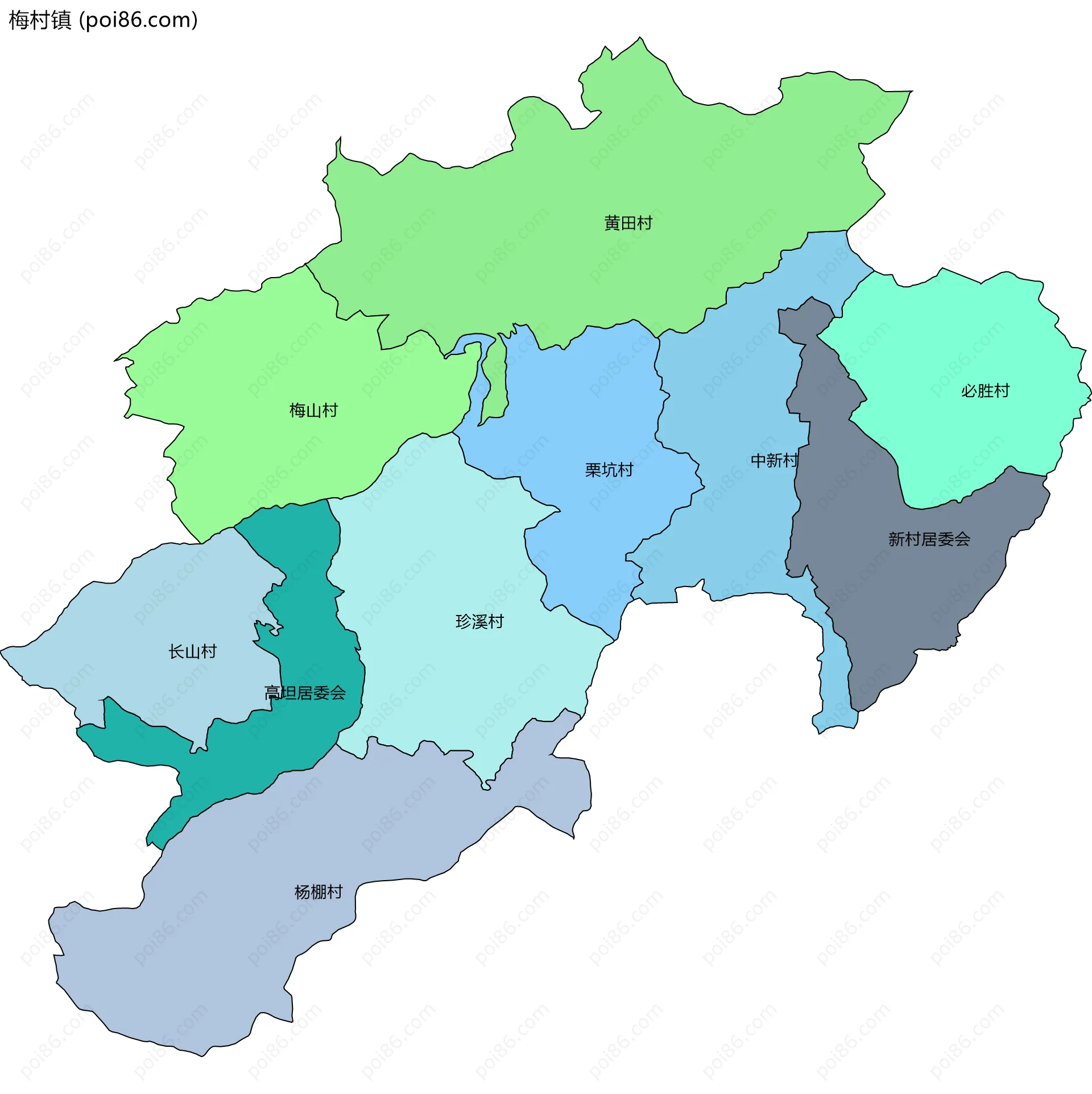 梅村镇边界地图(五级行政区划)