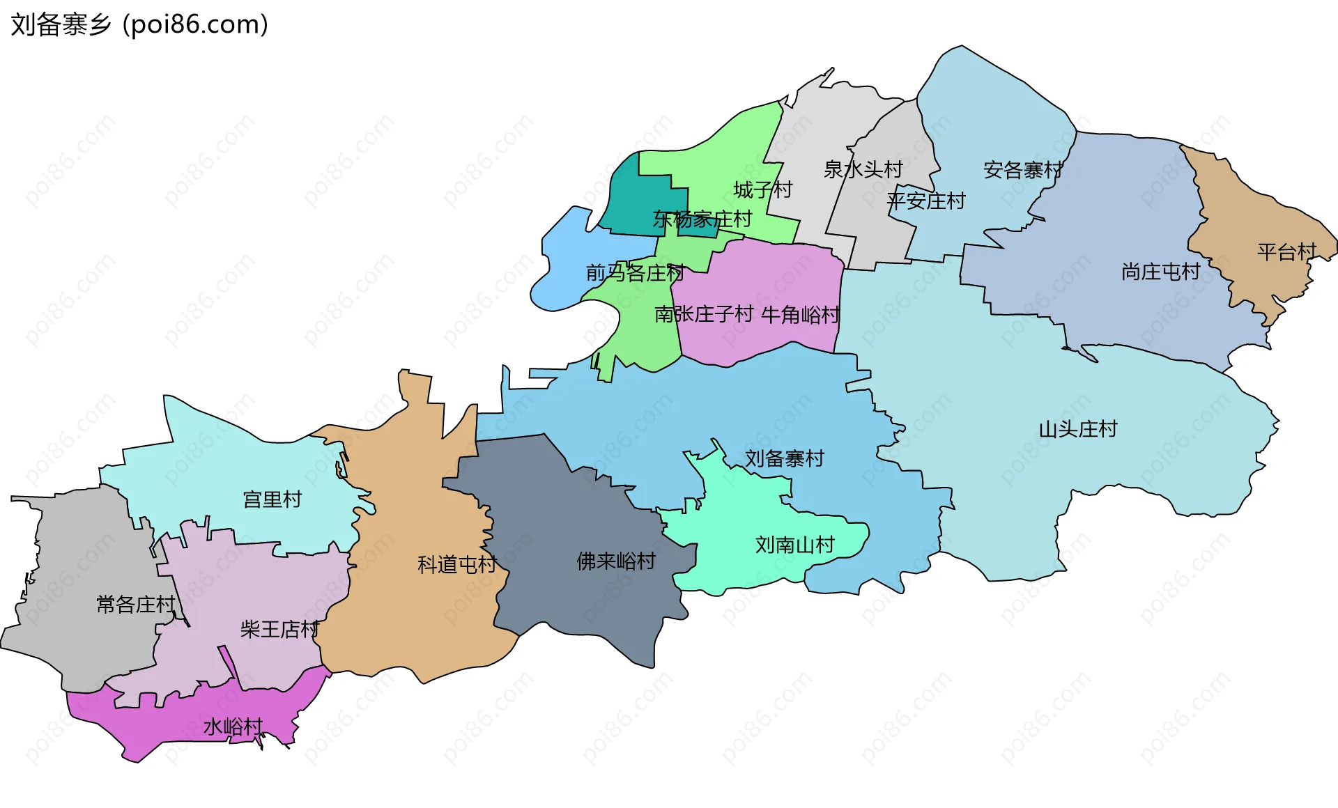 刘备寨乡边界地图(五级行政区划)