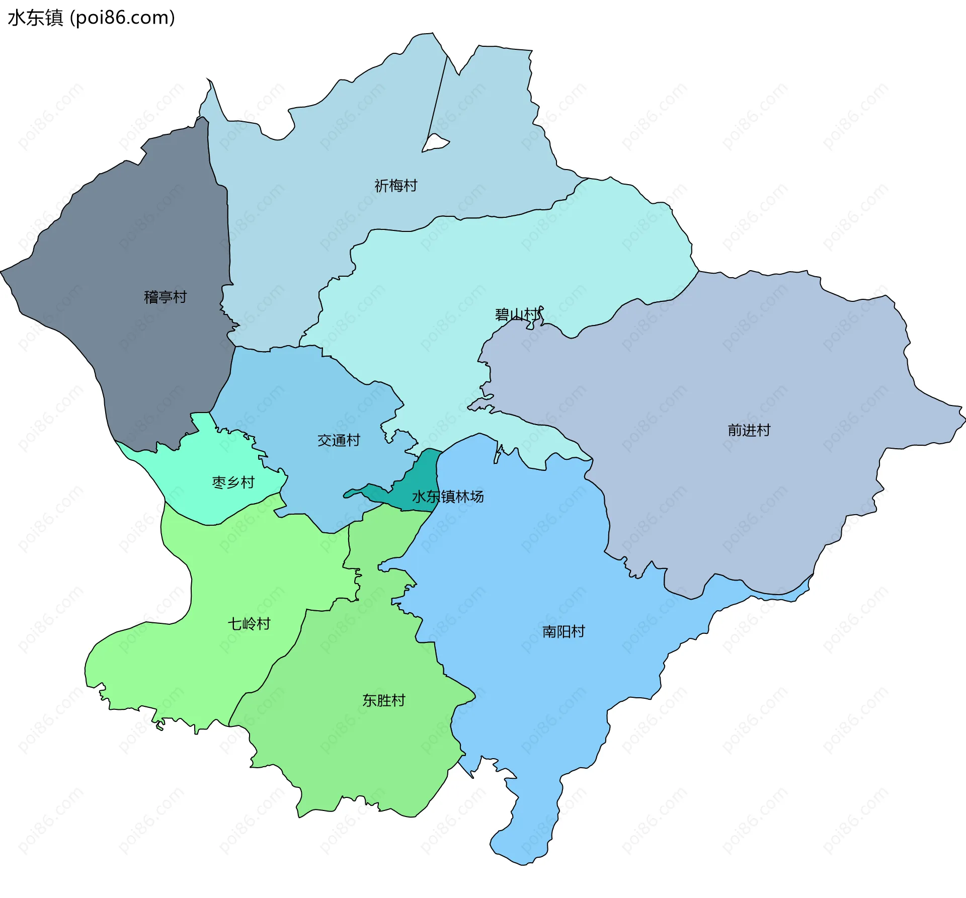 水东镇边界地图(五级行政区划)
