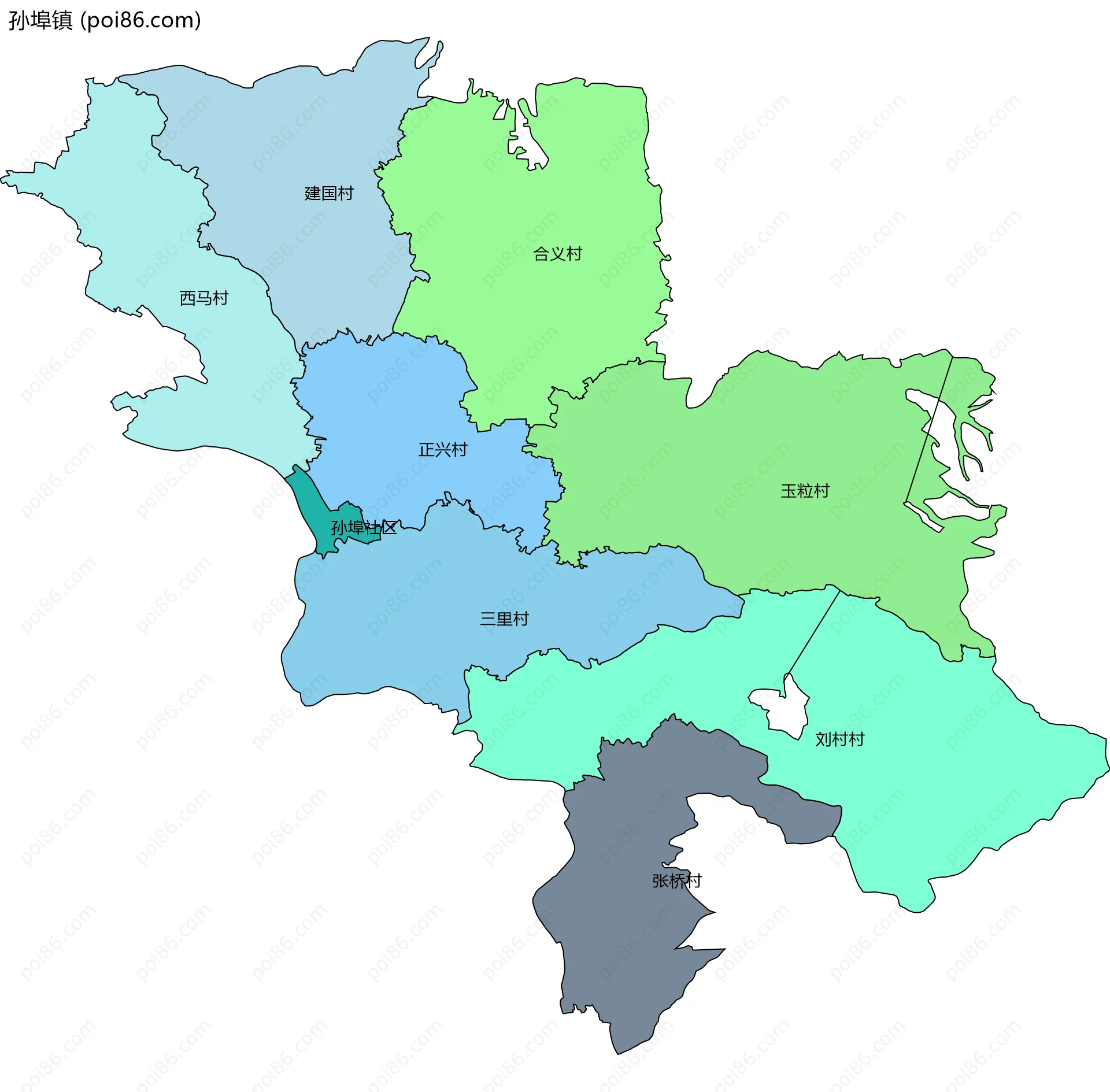 孙埠镇边界地图(五级行政区划)