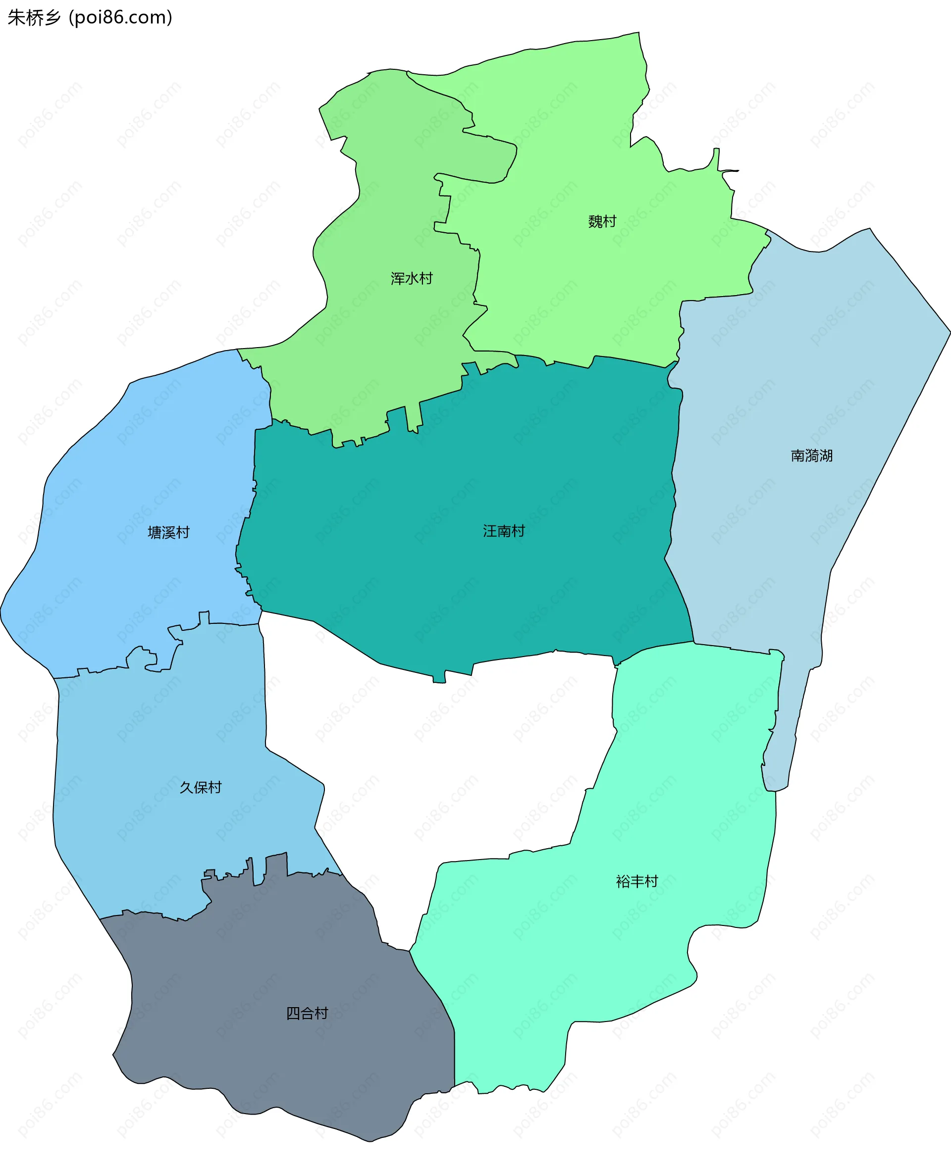 朱桥乡边界地图(五级行政区划)