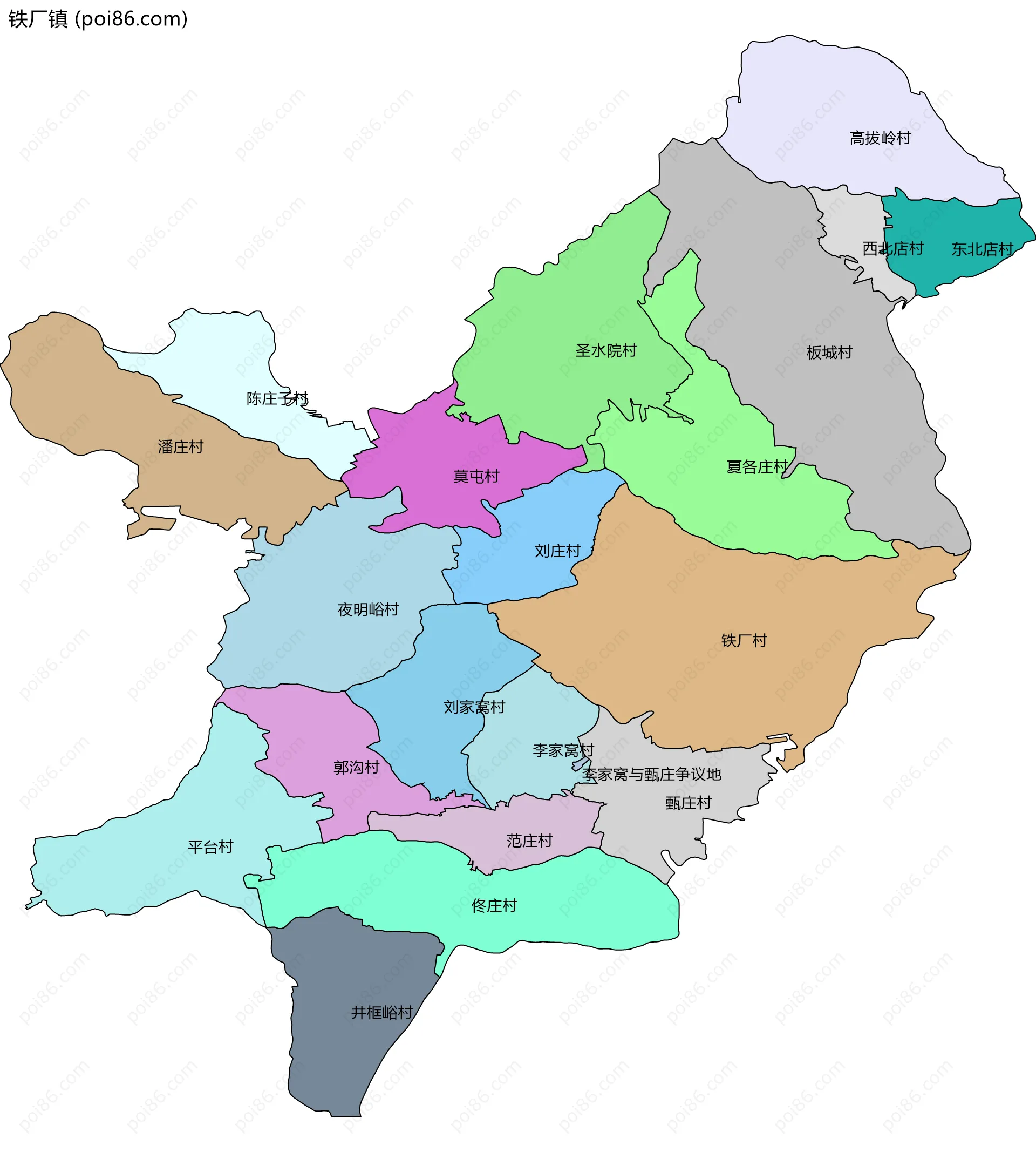 铁厂镇边界地图(五级行政区划)